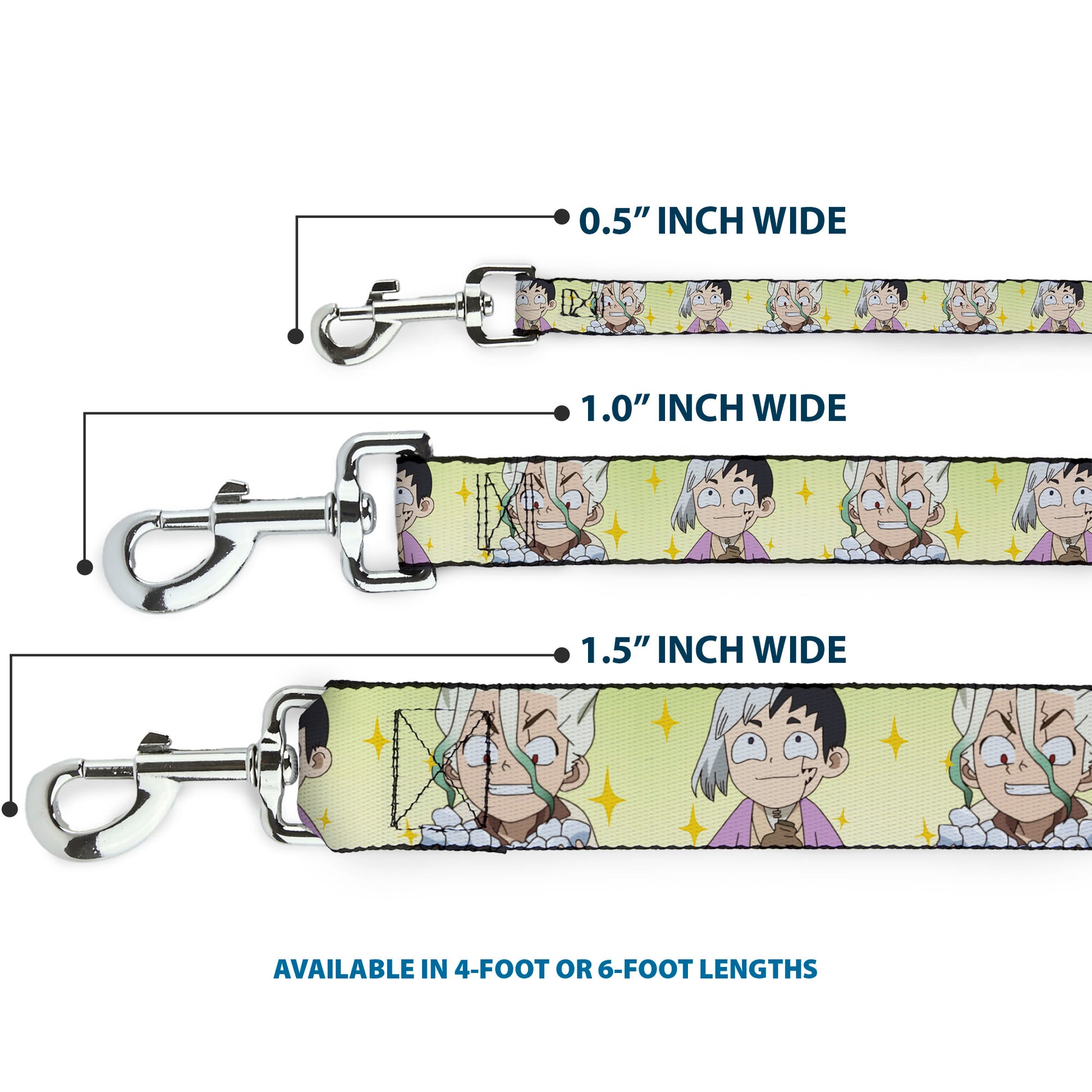 Dog Leash - Dr. Stone Chibi Senku and Gen Faces Stars Yellows Dog Leashes Dr. Stone