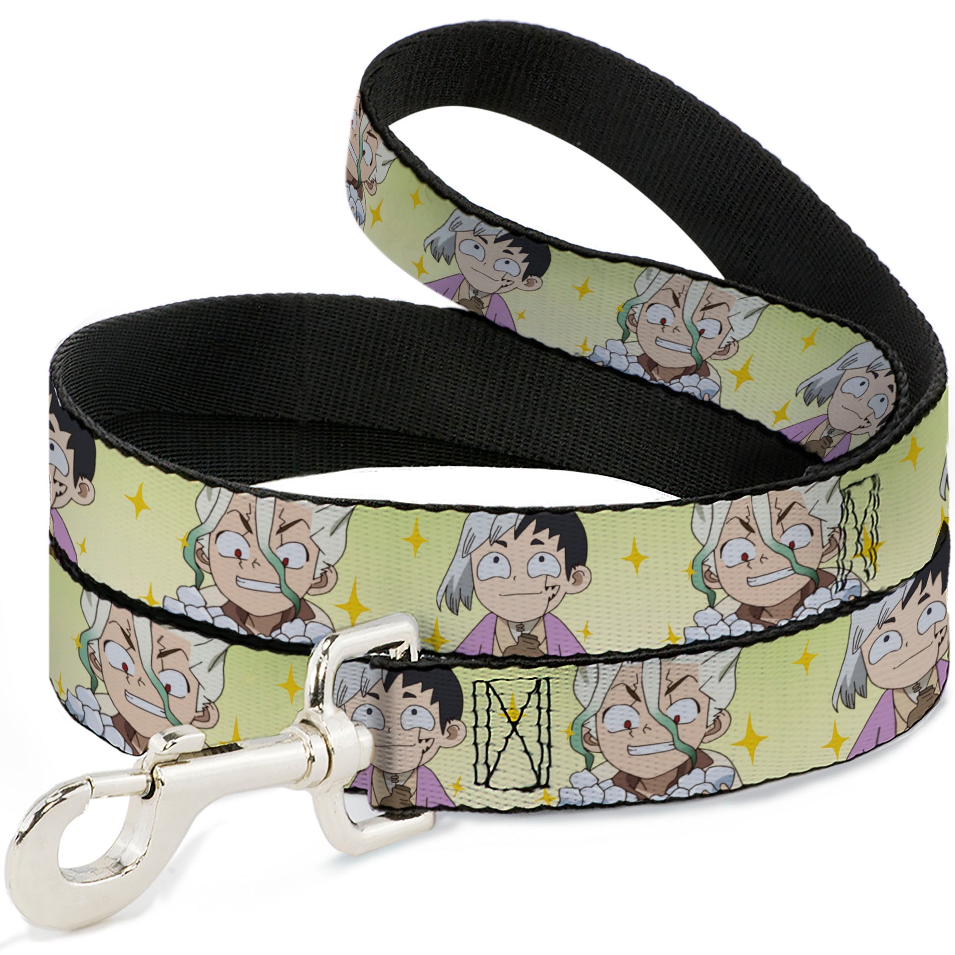 Dog Leash - Dr. Stone Chibi Senku and Gen Faces Stars Yellows Dog Leashes Dr. Stone