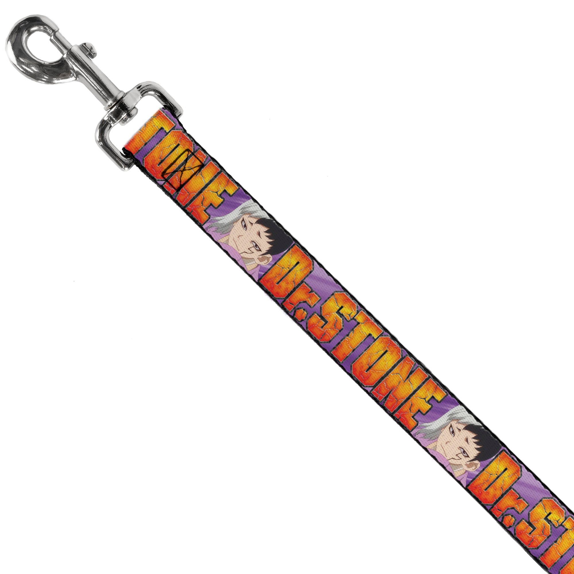 Dog Leash - DR. STONE Title Logo and Gen Asagiri Face Purples Dog Leashes Dr. Stone