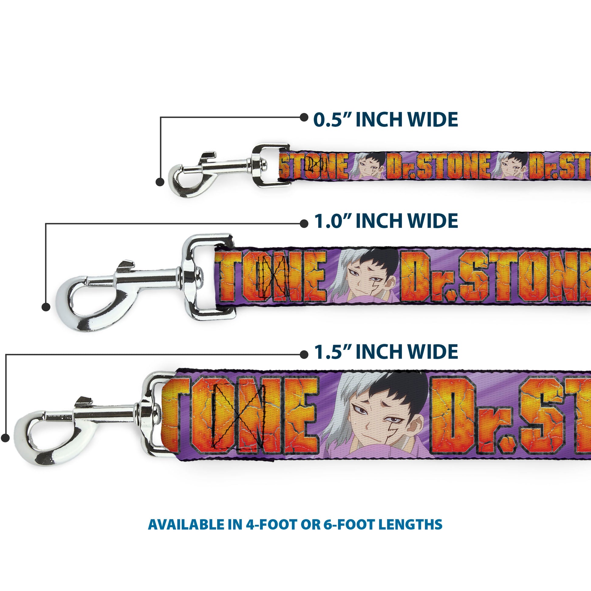 Dog Leash - DR. STONE Title Logo and Gen Asagiri Face Purples Dog Leashes Dr. Stone