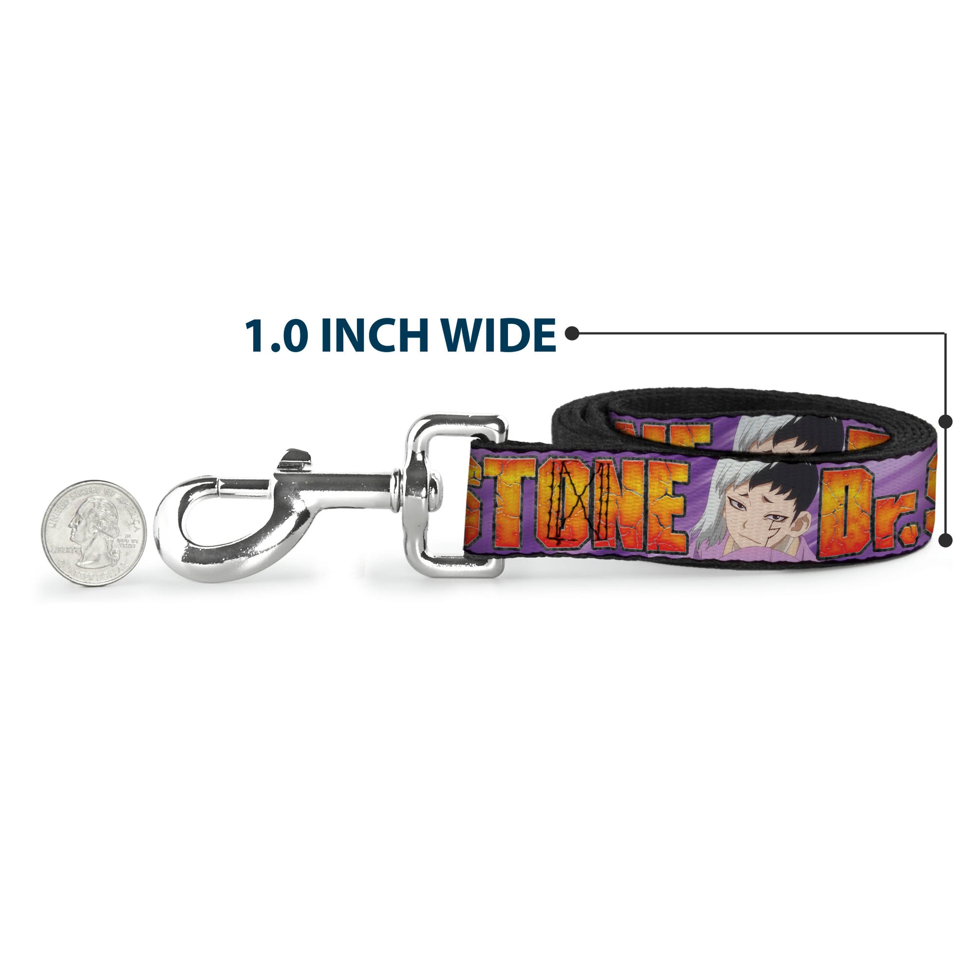 Dog Leash - DR. STONE Title Logo and Gen Asagiri Face Purples Dog Leashes Dr. Stone