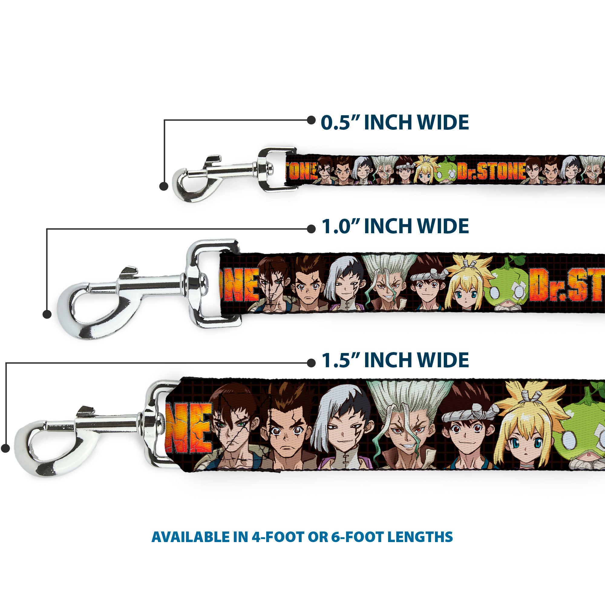 Dog Leash - DR. STONE Title Logo and Character Group Black Dog Leashes Dr. Stone