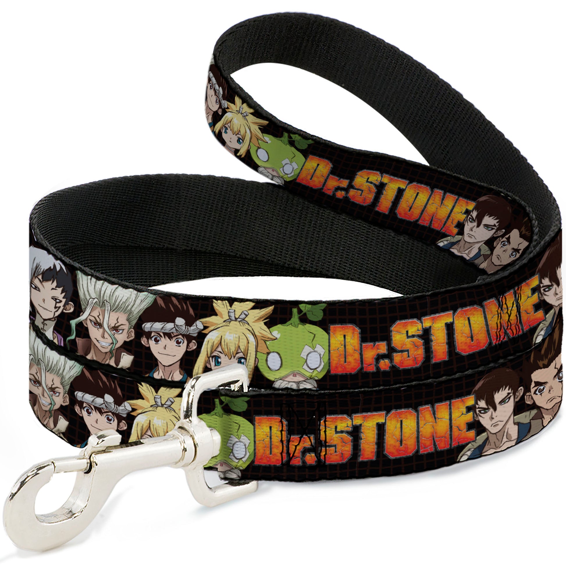 Dog Leash - DR. STONE Title Logo and Character Group Black Dog Leashes Dr. Stone