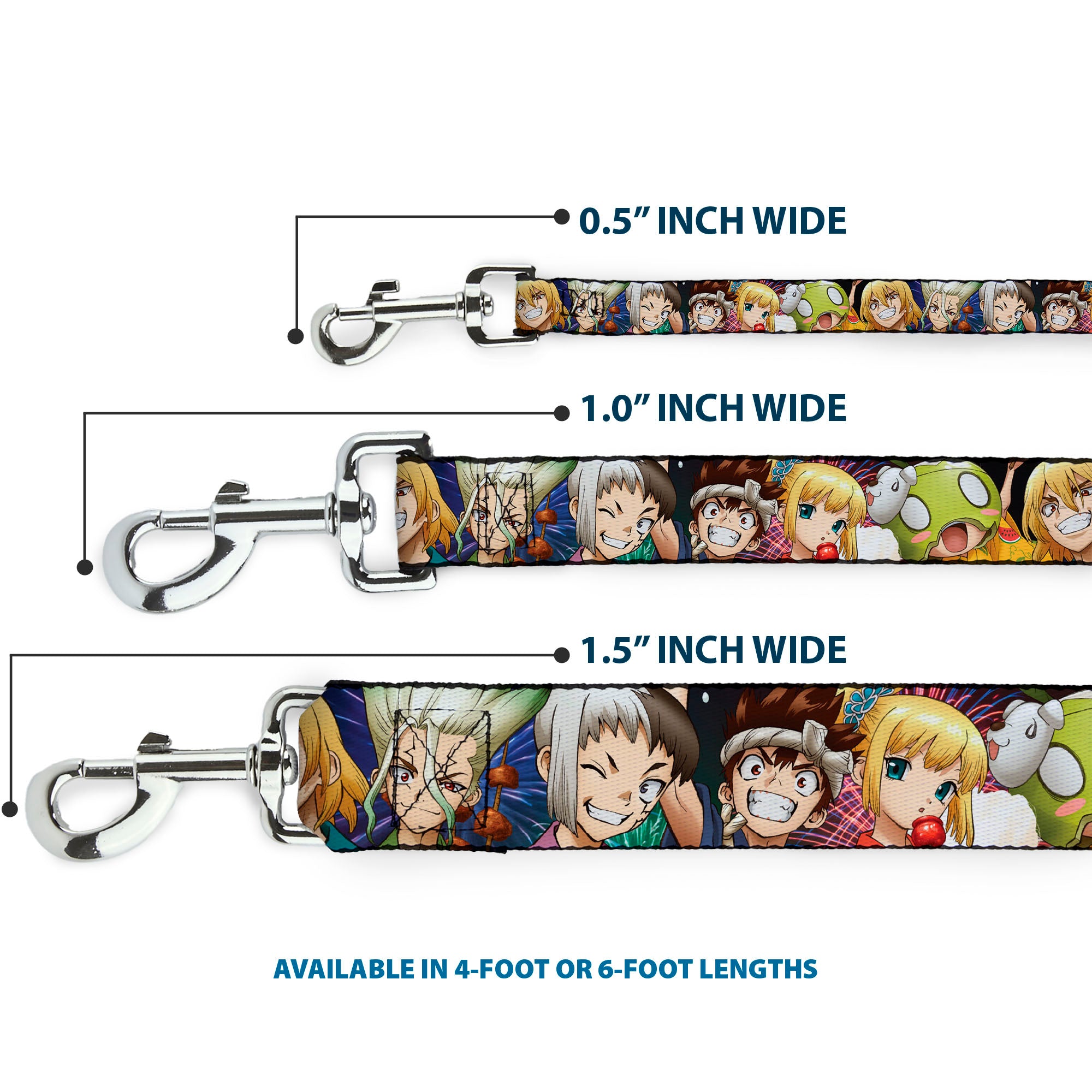 Dog Leash - Dr. Stone Character Group Faces Close-Up Dog Leashes Dr. Stone