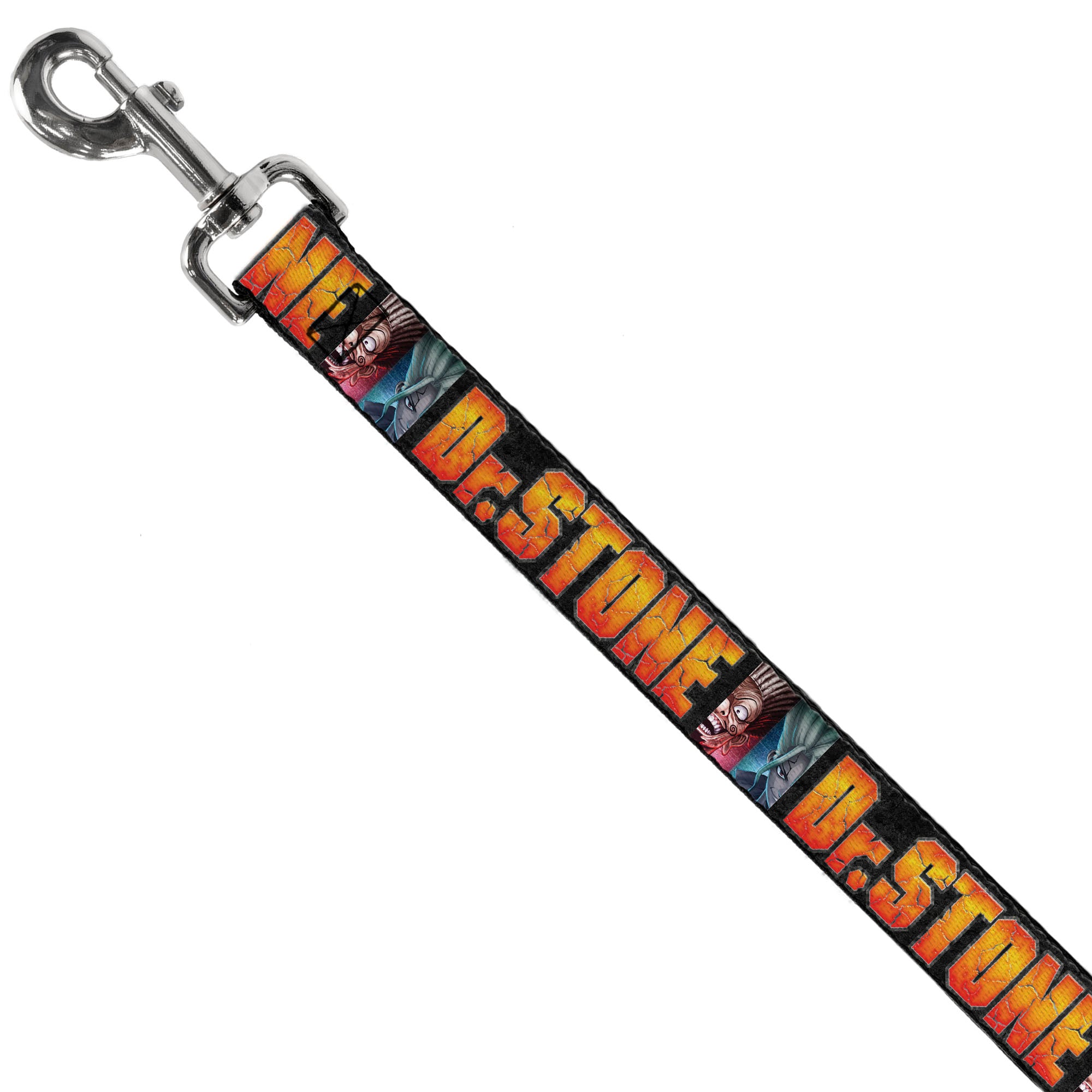 Dog Leash - DR. STONE Title Logo and Ibarra Senku Split Pose Black Dog Leashes Dr. Stone