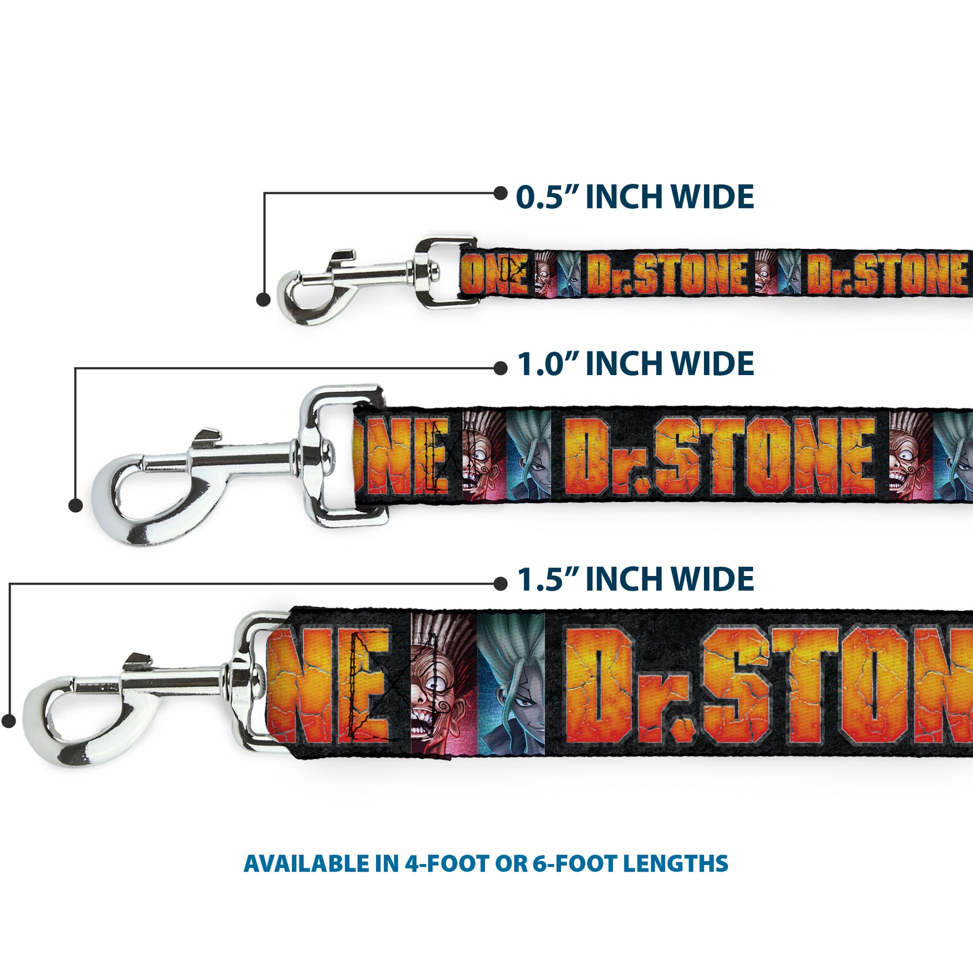 Dog Leash - DR. STONE Title Logo and Ibarra Senku Split Pose Black Dog Leashes Dr. Stone