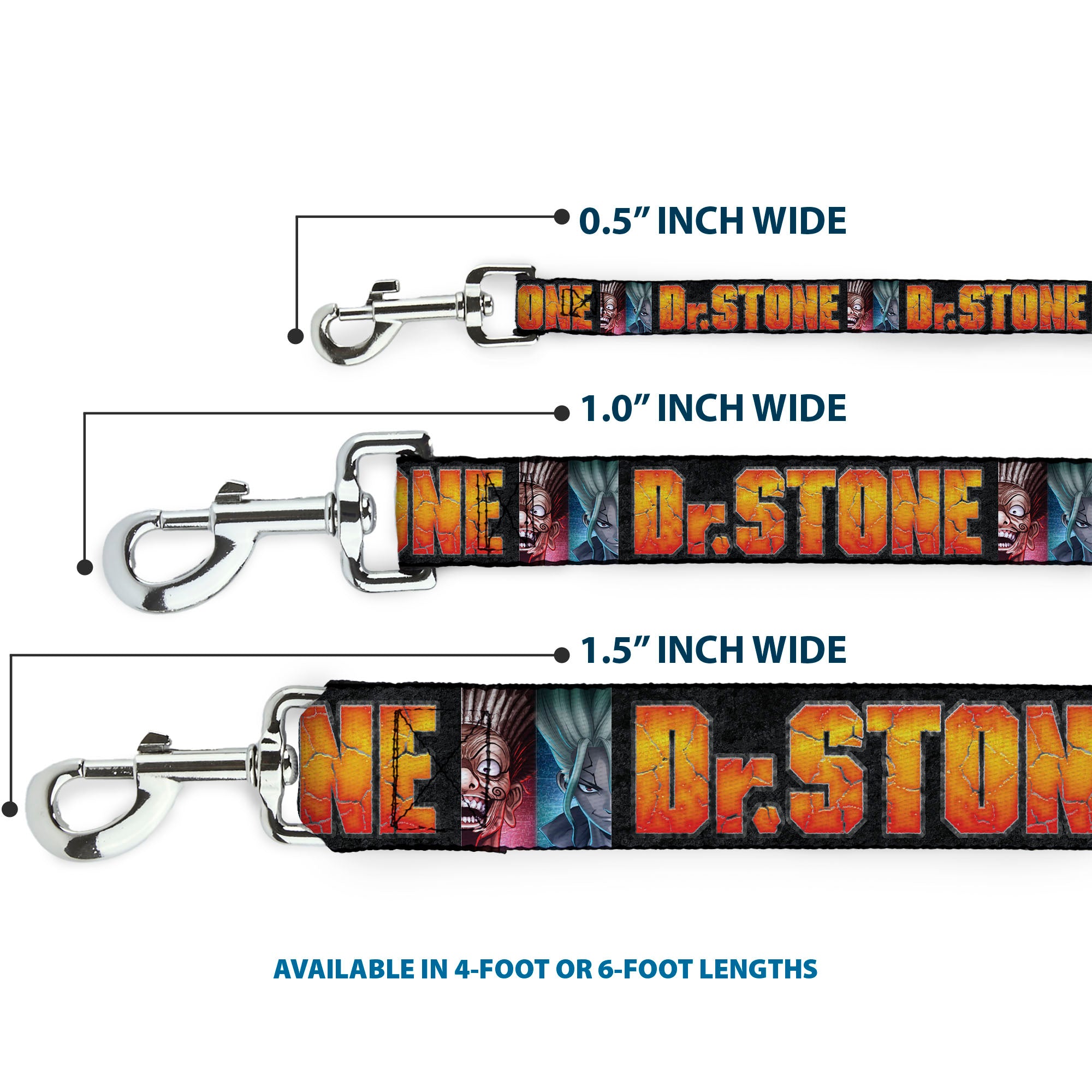 Dog Leash - DR. STONE Title Logo and Ibarra Senku Split Pose Black Dog Leashes Dr. Stone