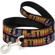 Dog Leash - DR. STONE Title Logo and Ibarra Senku Split Pose Black Dog Leashes Dr. Stone