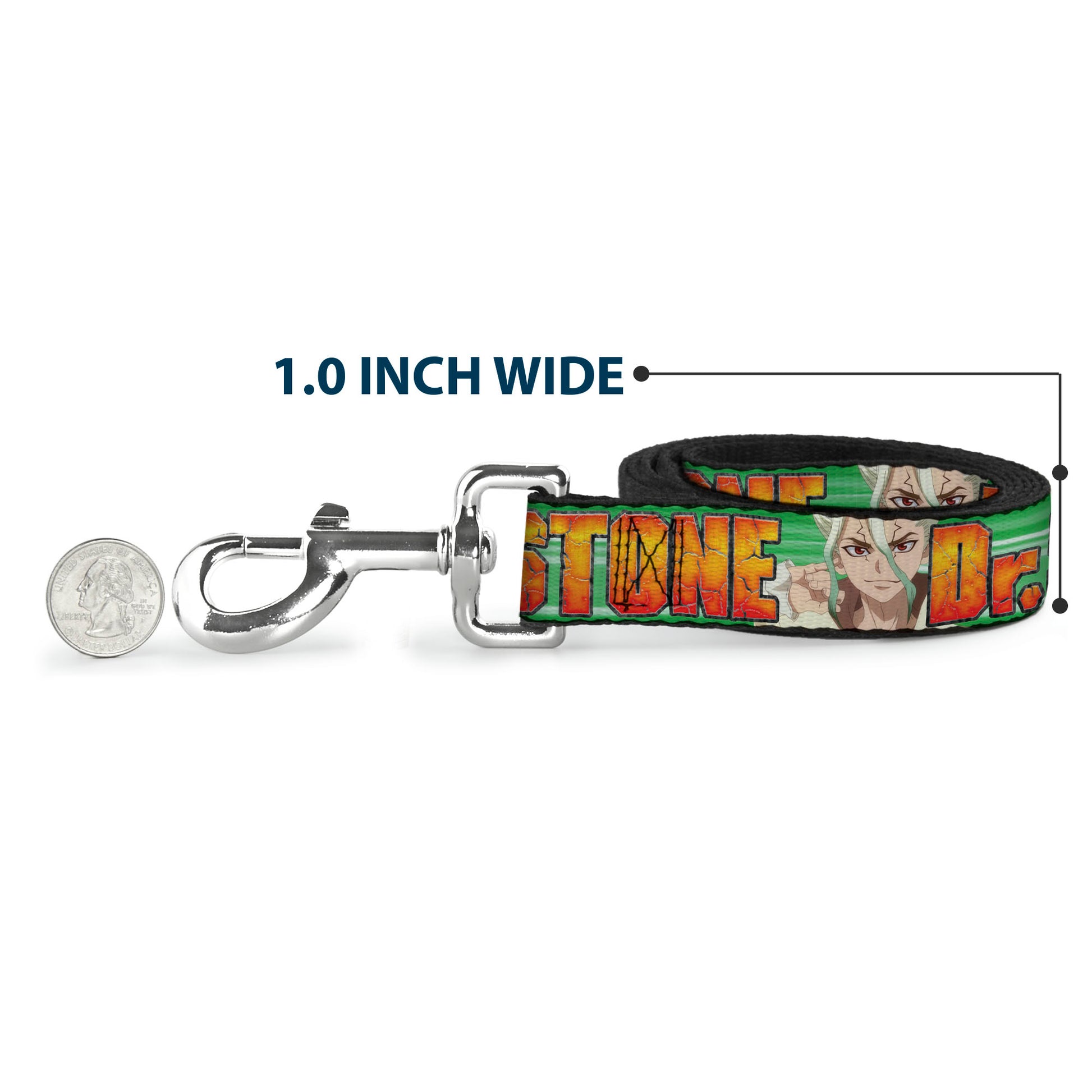 Dog Leash - DR. STONE Title Logo and Suika Face Close-Up Greens Dog Leashes Dr. Stone