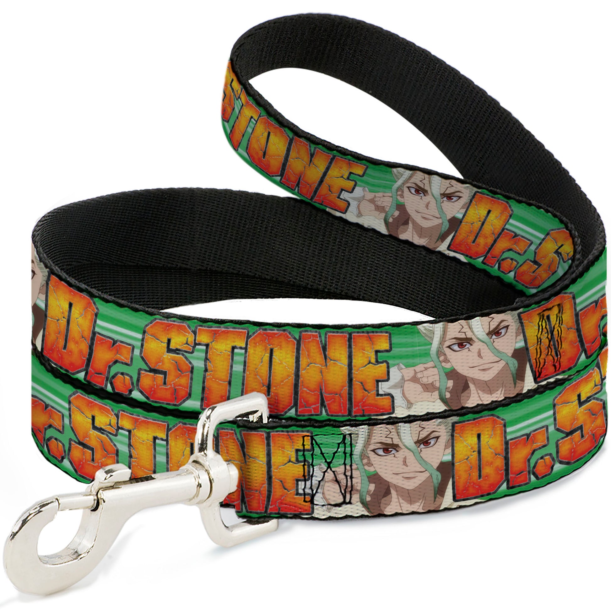 Dog Leash - DR. STONE Title Logo and Suika Face Close-Up Greens Dog Leashes Dr. Stone