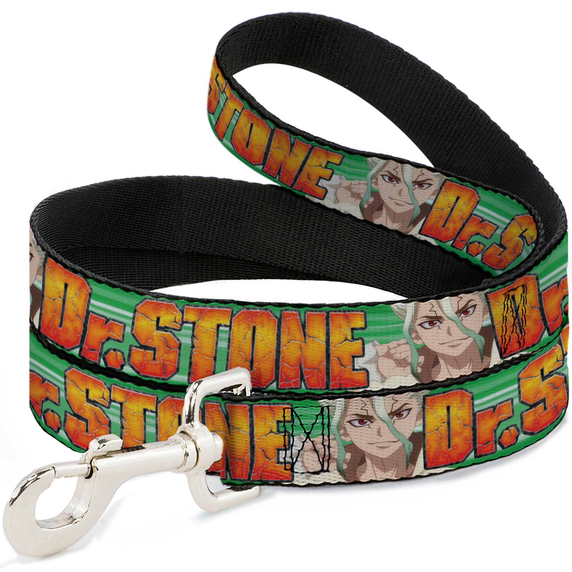 Dog Leash - DR. STONE Title Logo and Suika Face Close-Up Greens Dog Leashes Dr. Stone