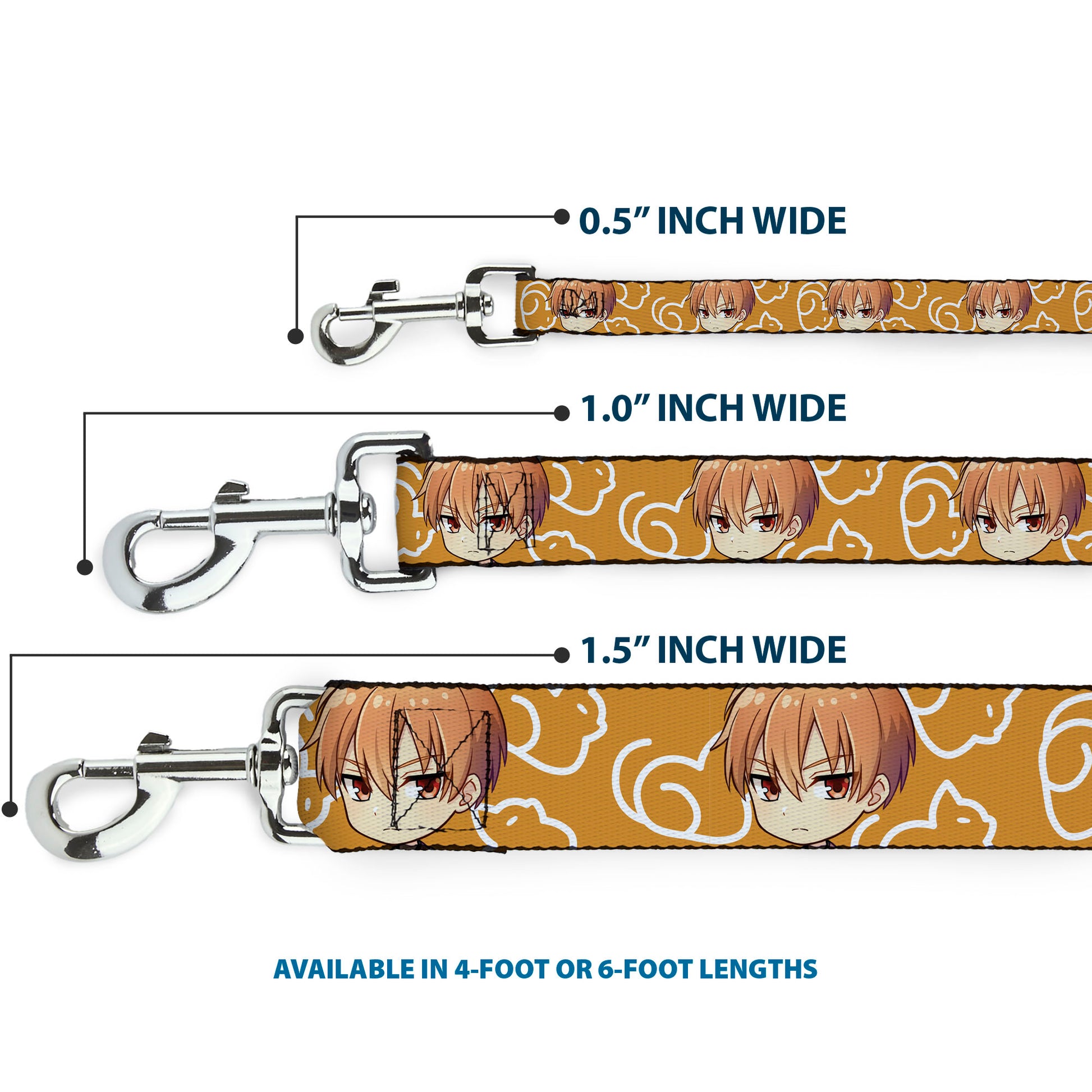 Dog Leash - Fruits Basket Chibi Kyo Soma Face and Kimono Cat Icon Orange/White Dog Leashes Fruits Basket