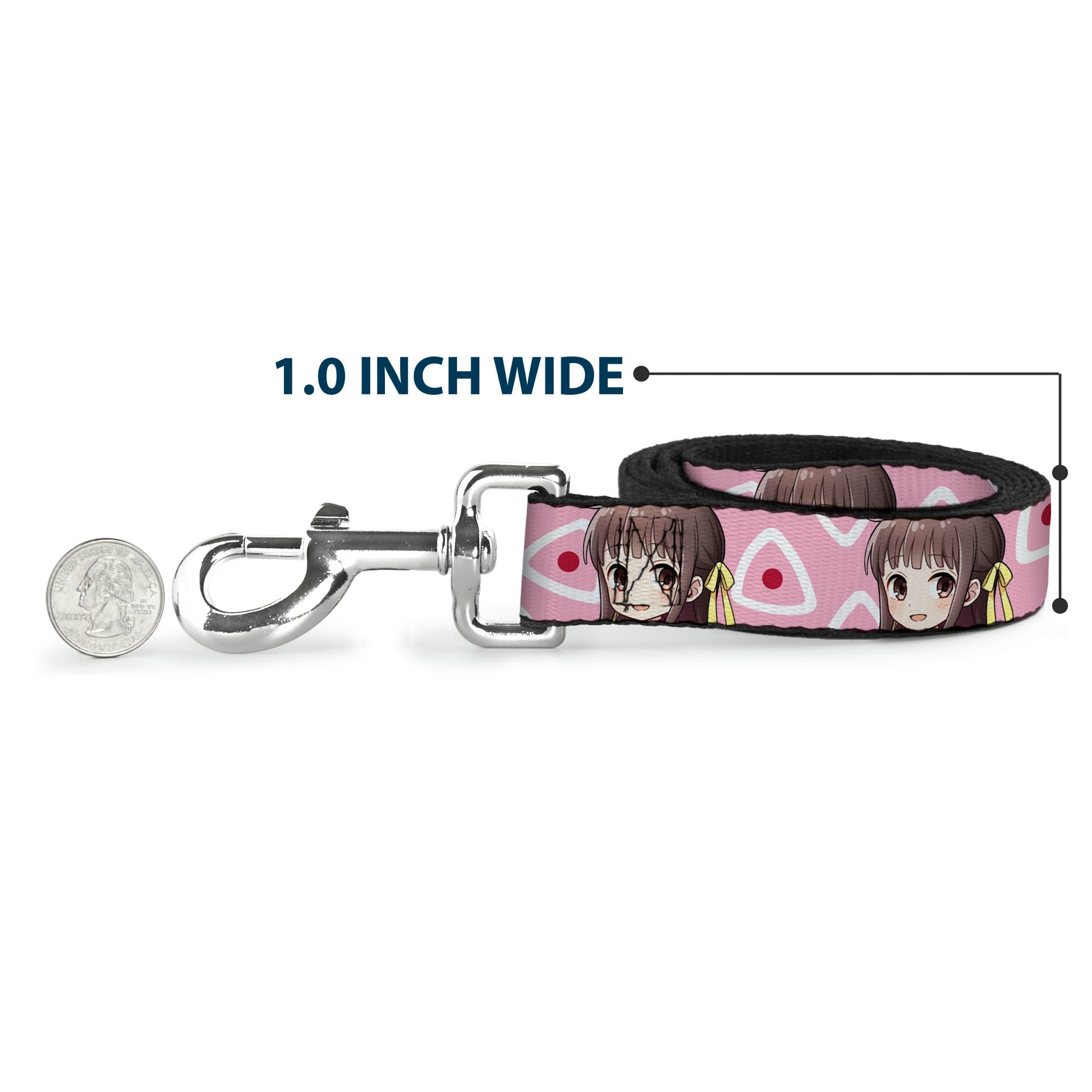 Dog Leash - Fruits Basket Chibi Tohru Honda Face and Kimono Rice Ball Icon Pink/White/Red Dog Leashes Fruits Basket