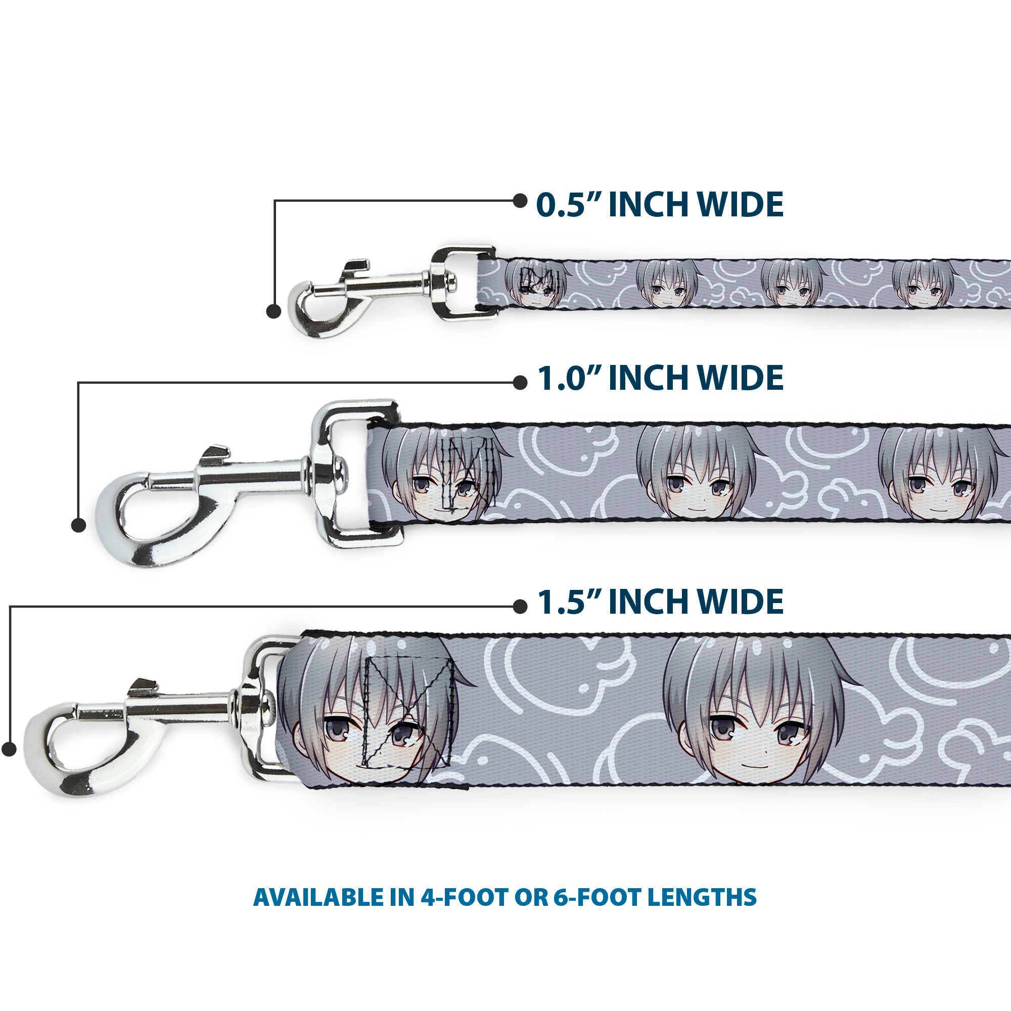 Dog Leash - Fruits Basket Chibi Yuki Soma Face and Kimono Rat Icon Gray/White Dog Leashes Fruits Basket
