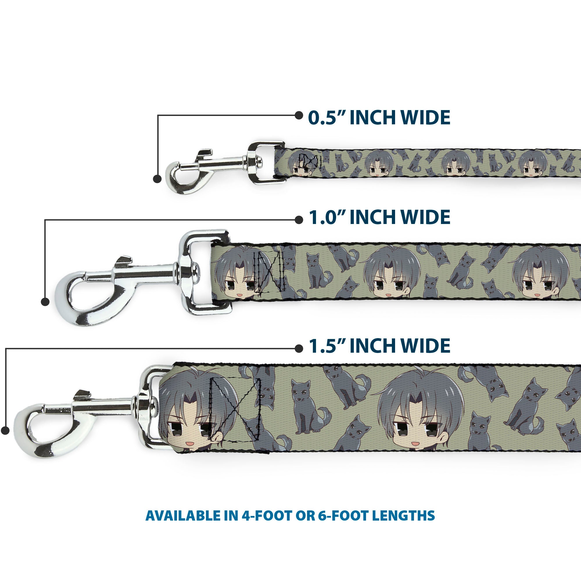 Dog Leash - Fruits Basket Chibi Shigure Soma and Dog Scattered Olive/Gray Dog Leashes Fruits Basket