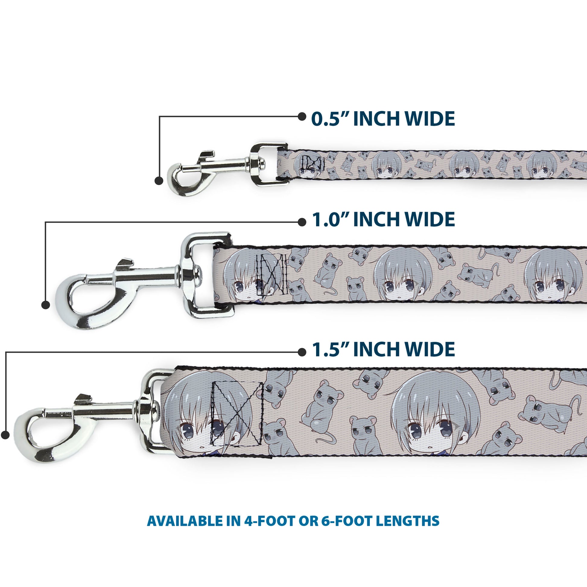Dog Leash - Fruits Basket Chibi Yuki Soma and Rat Scattered Beige/Gray Dog Leashes Fruits Basket