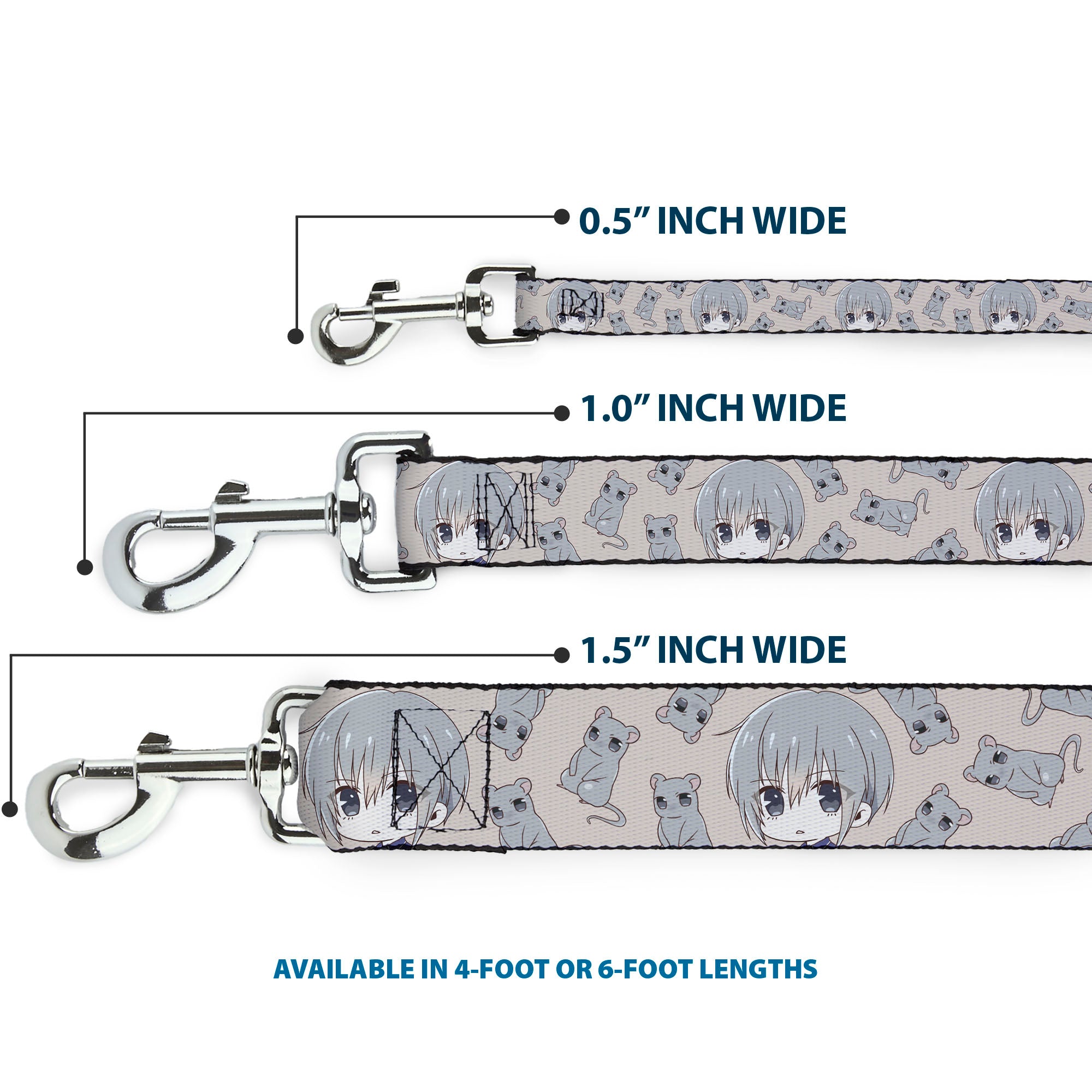 Dog Leash - Fruits Basket Chibi Yuki Soma and Rat Scattered Beige/Gray Dog Leashes Fruits Basket