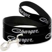 Dog Leash - CHARGER Script Emblem Corner Black/Silver Fade/White Dog Leashes Dodge