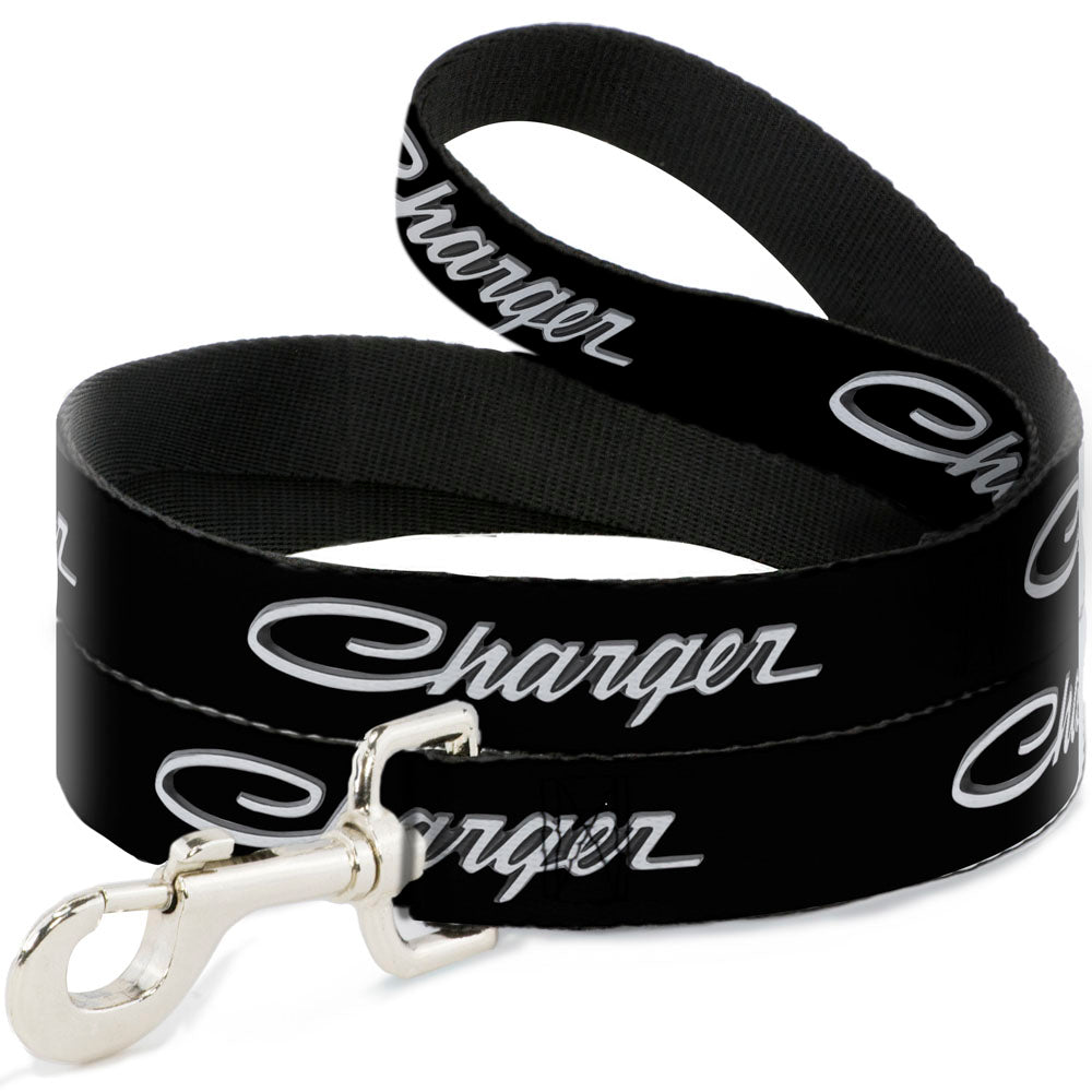 Dog Leash - CHARGER Script Emblem Corner Black/Silver Fade/White Dog Leashes Dodge