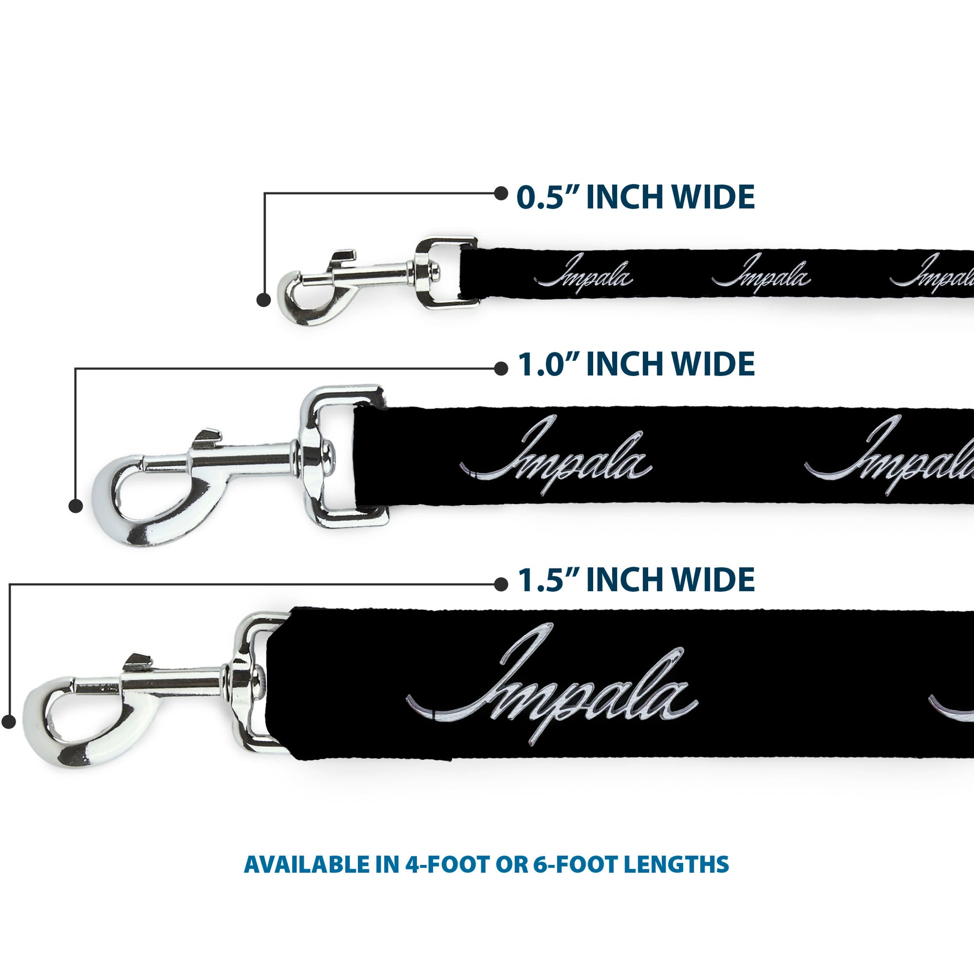 Dog Leash - IMPALA Script Emblem Black/Silver Dog Leashes GM General Motors