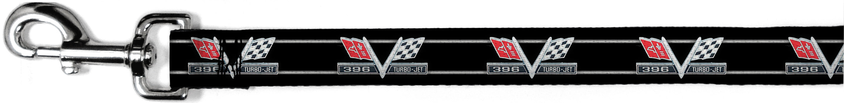 Dog Leash - 1967 Impala 396 TURBO-JET V Emblem/Stripe Black/Silver/Red/White Dog Leashes GM General Motors