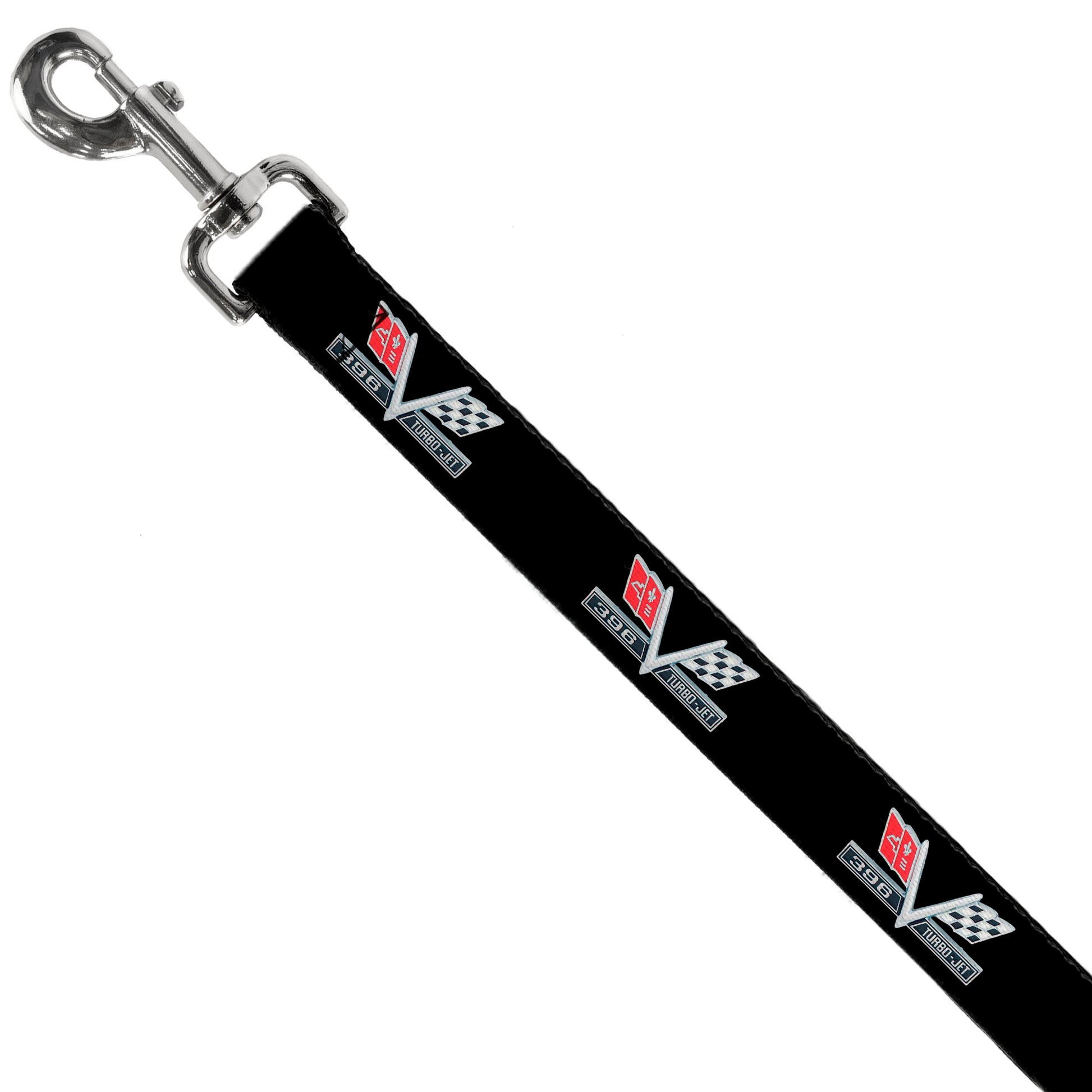 Dog Leash - 1967 Impala 396 TURBO-JET V Emblem Black/Silver/Red/White Dog Leashes GM General Motors
