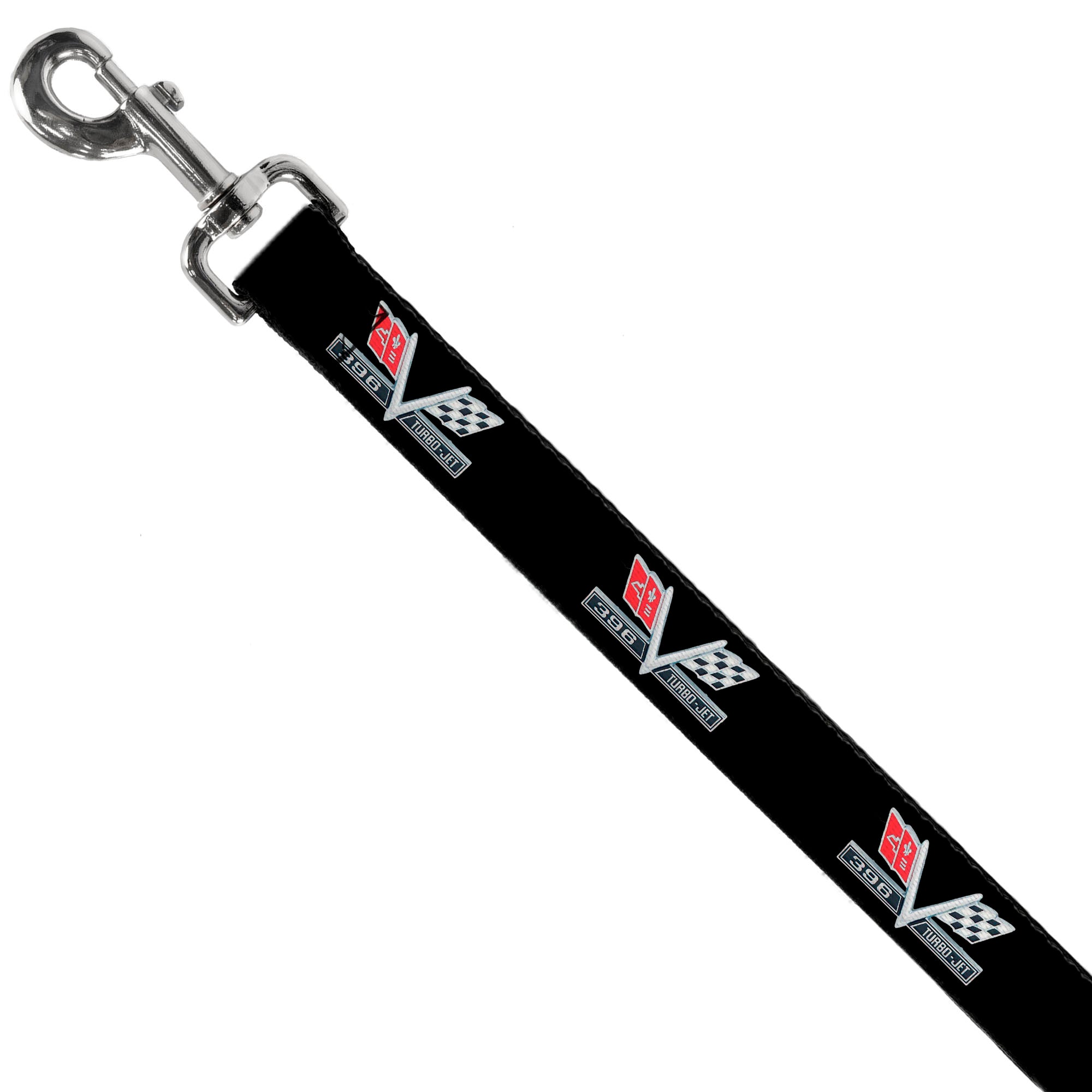 Dog Leash - 1967 Impala 396 TURBO-JET V Emblem Black/Silver/Red/White Dog Leashes GM General Motors