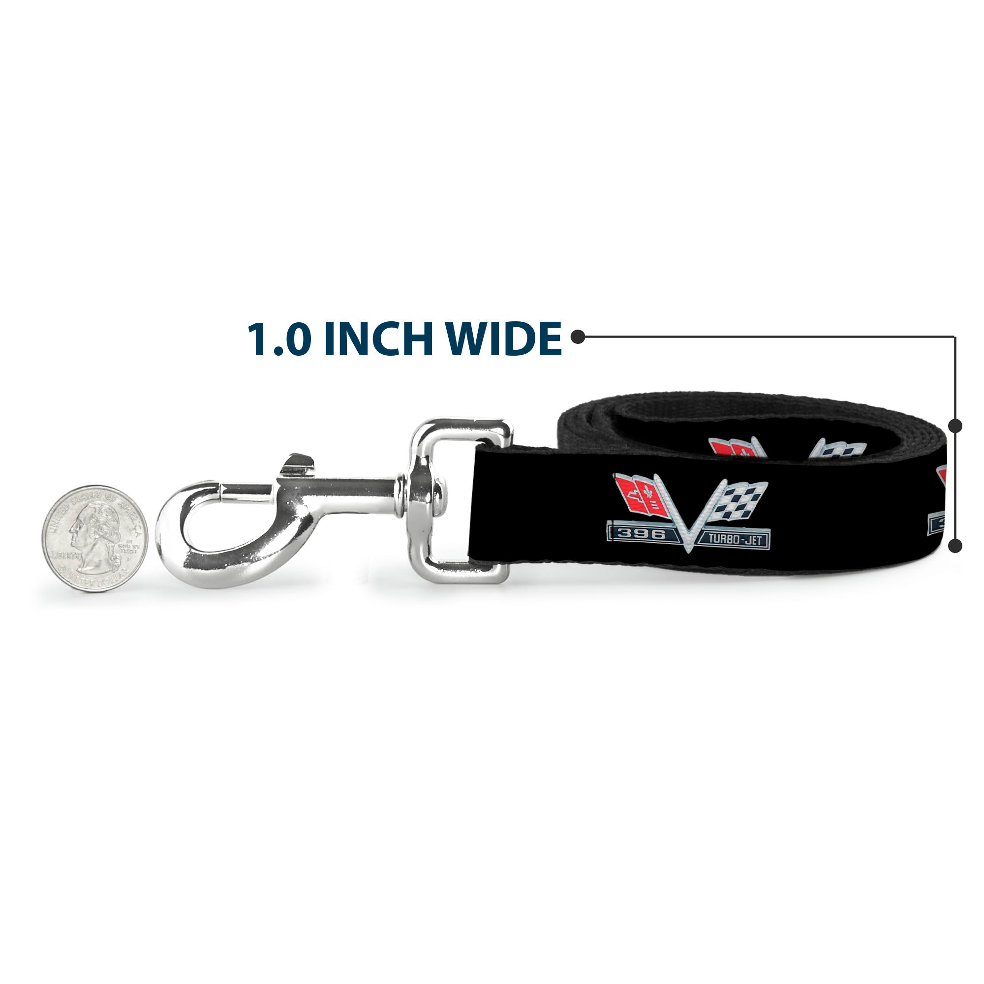 Dog Leash - 1967 Impala 396 TURBO-JET V Emblem Black/Silver/Red/White Dog Leashes GM General Motors