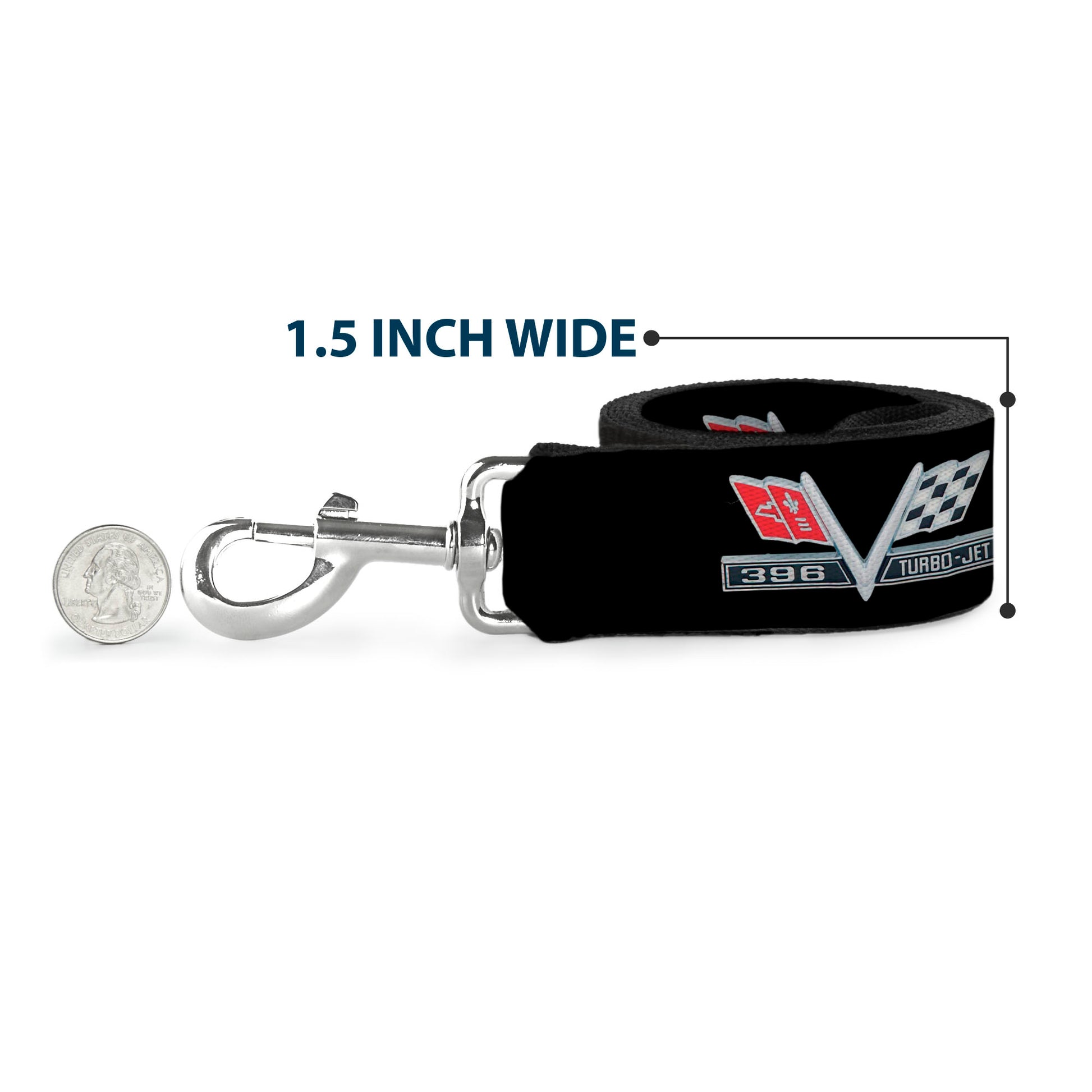 Dog Leash - 1967 Impala 396 TURBO-JET V Emblem Black/Silver/Red/White Dog Leashes GM General Motors