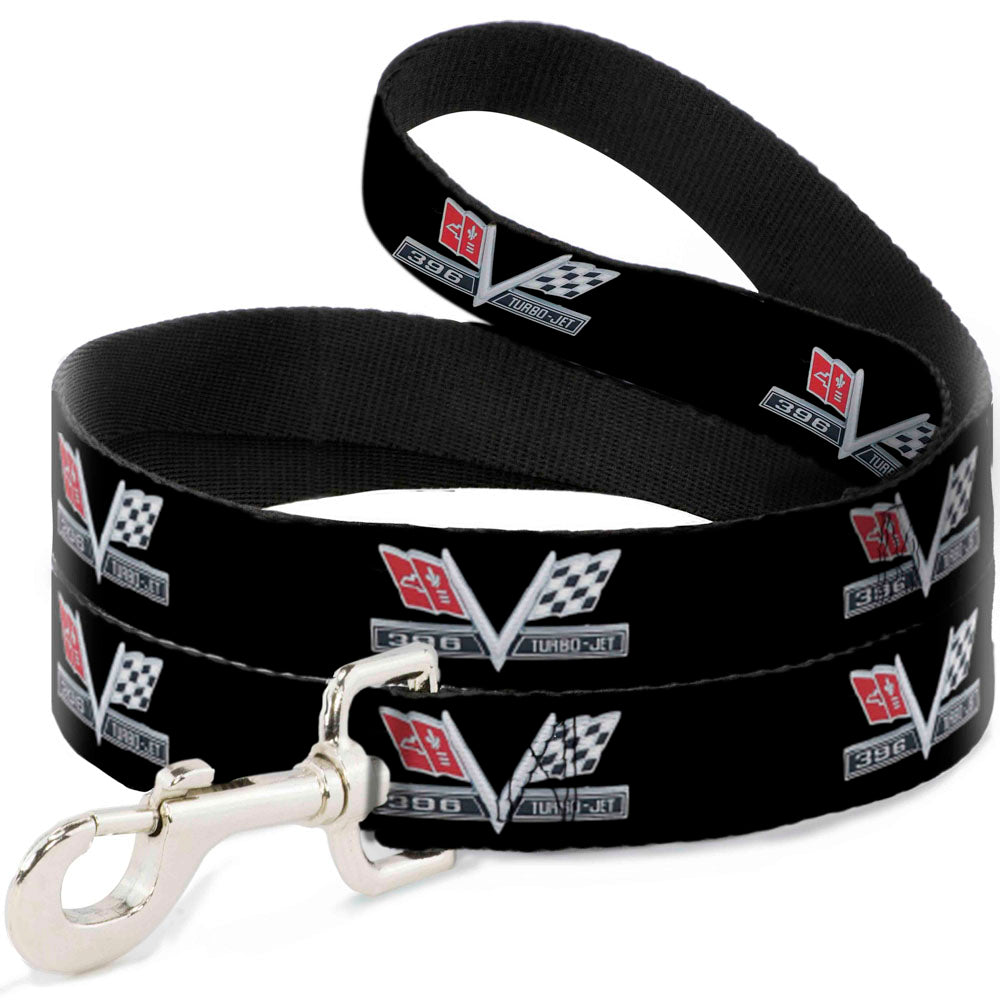 Dog Leash - 1967 Impala 396 TURBO-JET V Emblem Black/Silver/Red/White Dog Leashes GM General Motors