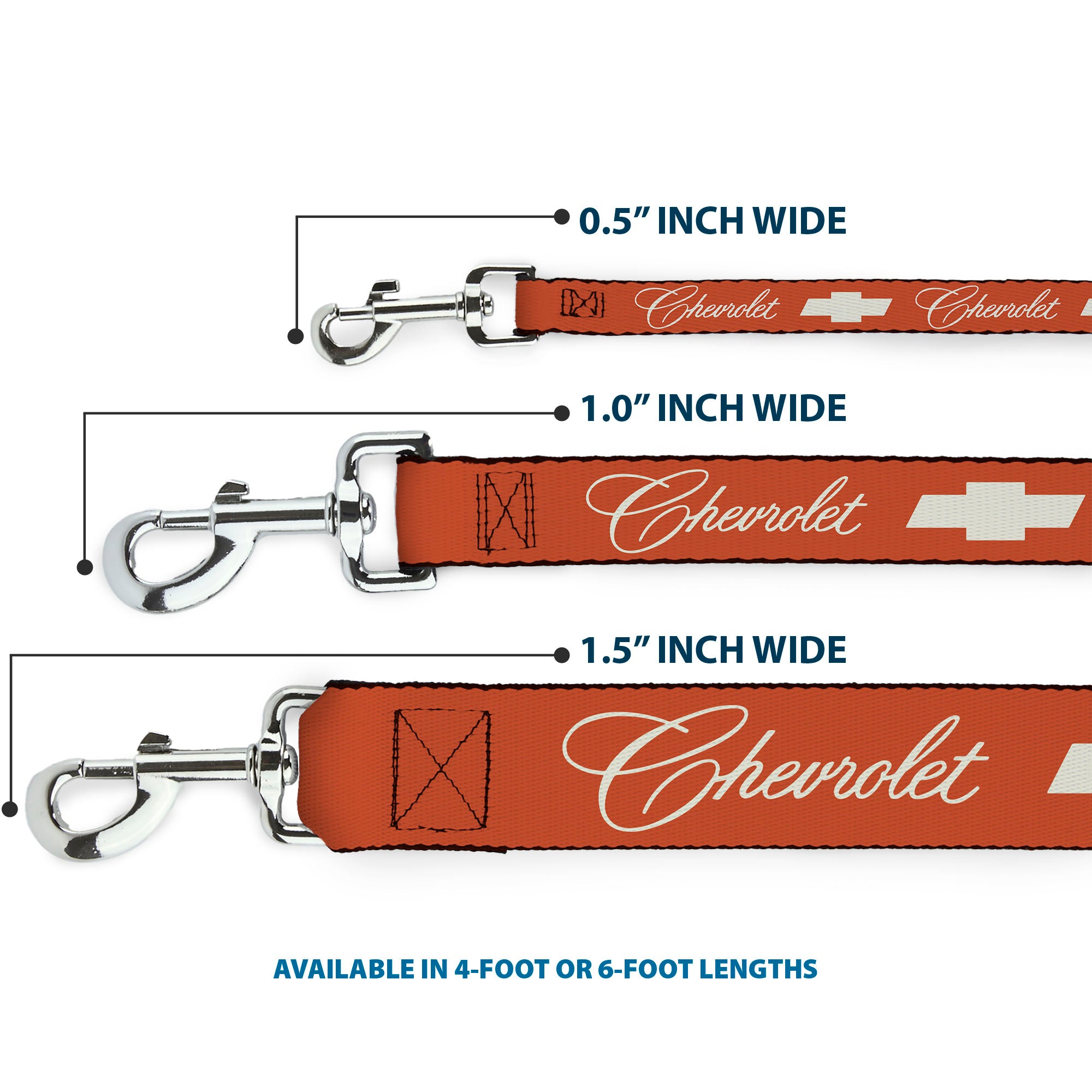 Dog Leash - CHEVROLET Script and Bowtie Orange/White Dog Leashes Chevrolet