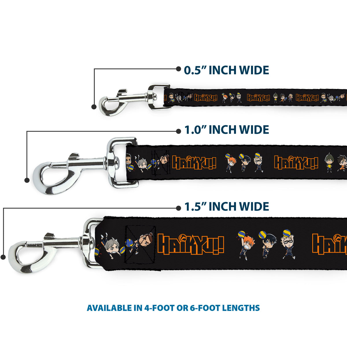Dog Leash - HAIKYU Title Logo Chibi Karasuno High Player Pose Black Dog Leashes Haikyu!!