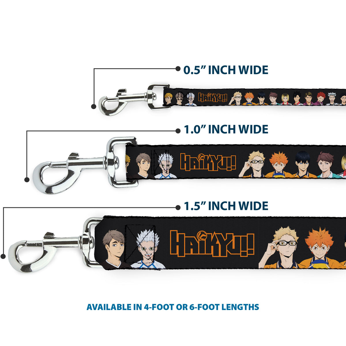 Dog Leash - HAIKYU Volleyball Team Player Groups Line Up Black Dog Leashes Haikyu!!
