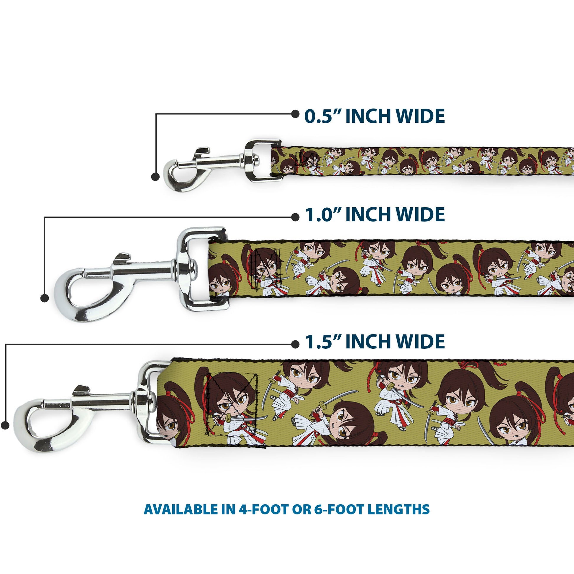 Dog Leash - Hell's Paradise Chibi Sagiri Sword Poses Scattered Golden Yellow Dog Leashes Hell's Paradise