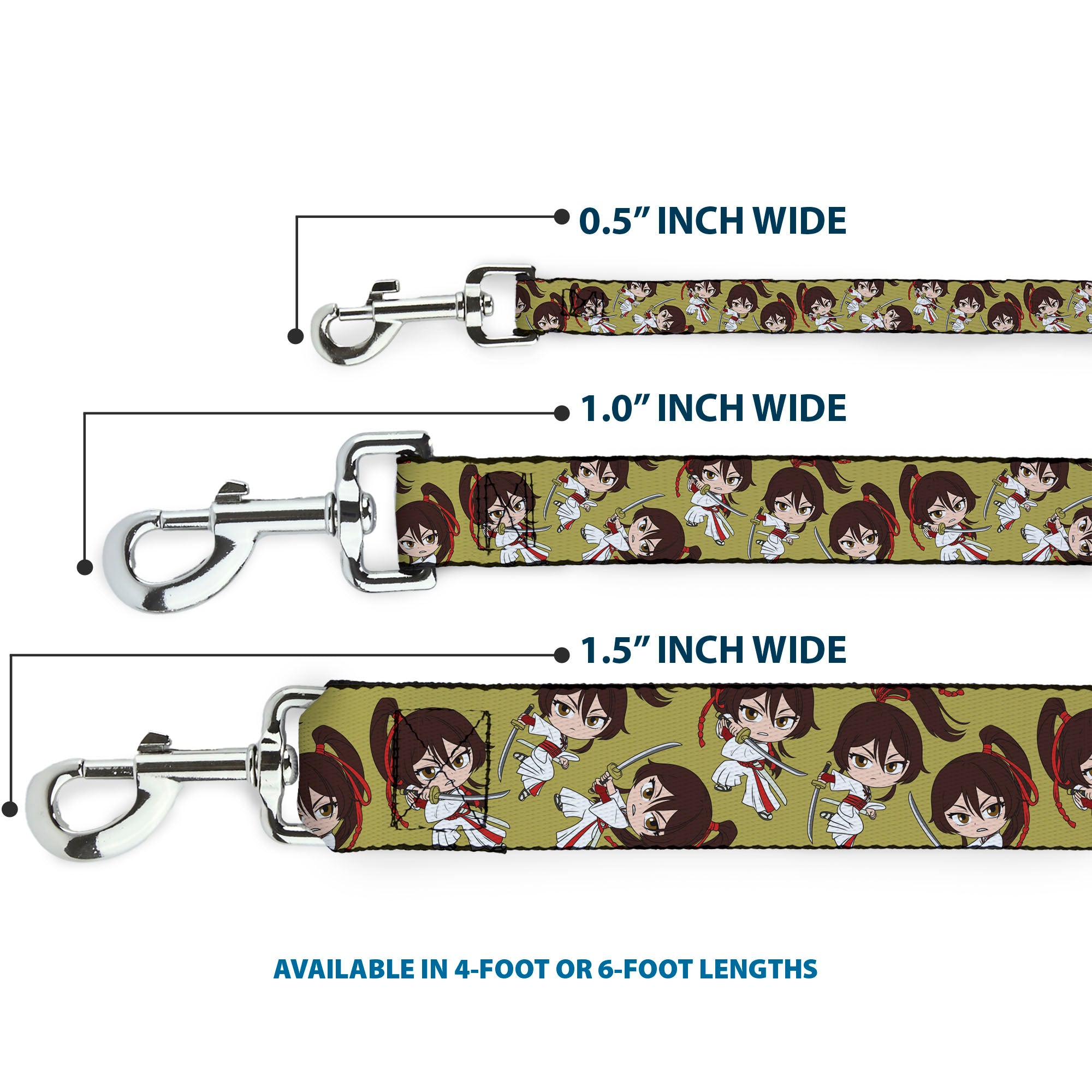 Dog Leash - Hell's Paradise Chibi Sagiri Sword Poses Scattered Golden Yellow Dog Leashes Hell's Paradise