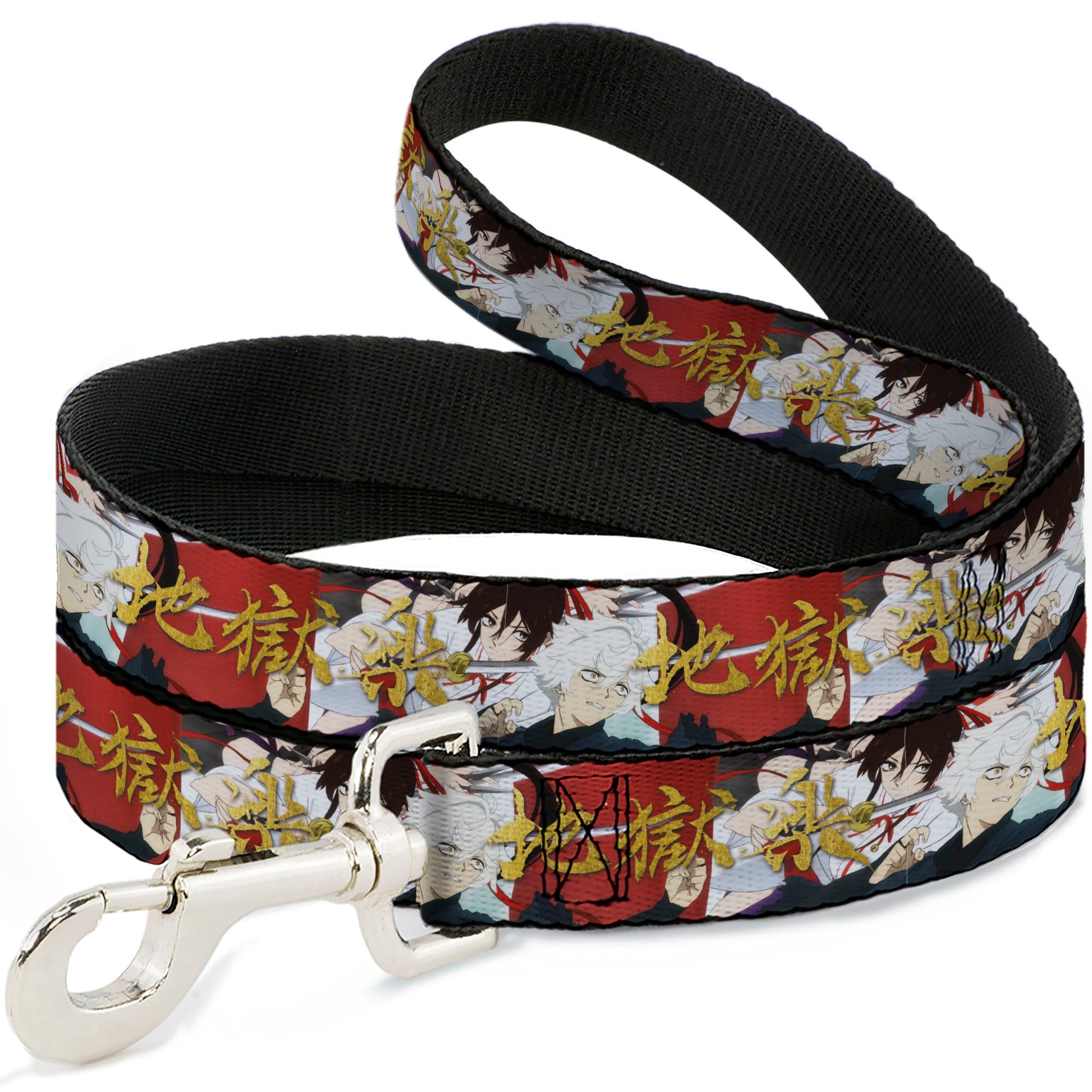 Dog Leash - Hell's Paradise Gabimaru and Sagiri Title Pose and Logo Red Dog Leashes Hell's Paradise