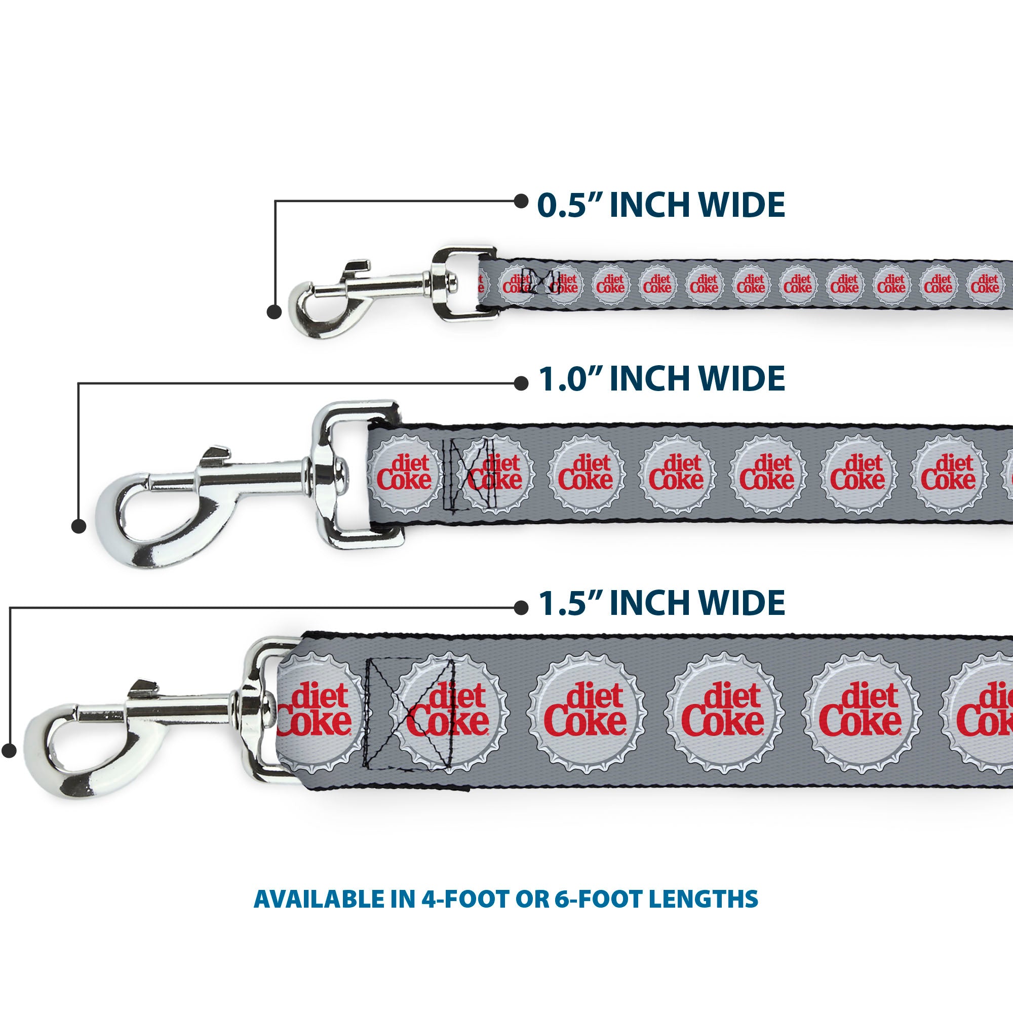 Dog Leash - DIET COKE Bottle Caps Grays/White/Red Dog Leashes Coca-Cola