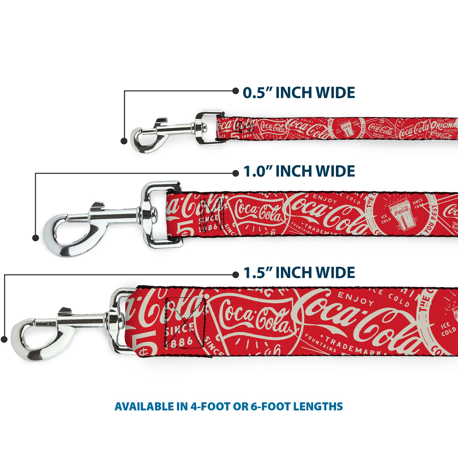Dog Leash - Vintage Coca-Cola Coke Icons and Ad Logos Red/White Dog Leashes Coca-Cola