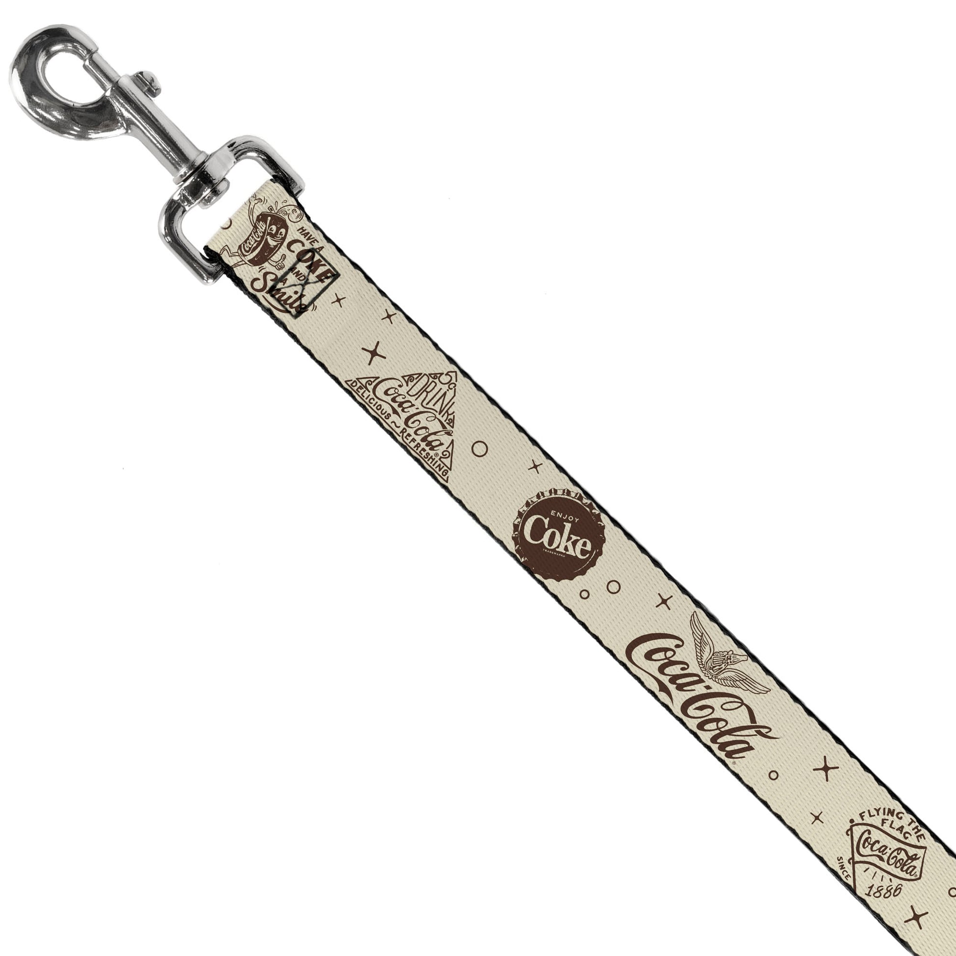 Dog Leash - Vintage Coca-Cola Coke Icons and Ad Logos White/Brown Dog Leashes Coca-Cola
