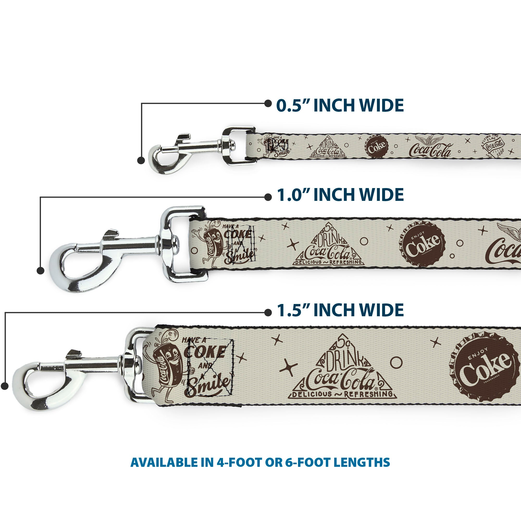 Dog Leash - Vintage Coca-Cola Coke Icons and Ad Logos White/Brown Dog Leashes Coca-Cola
