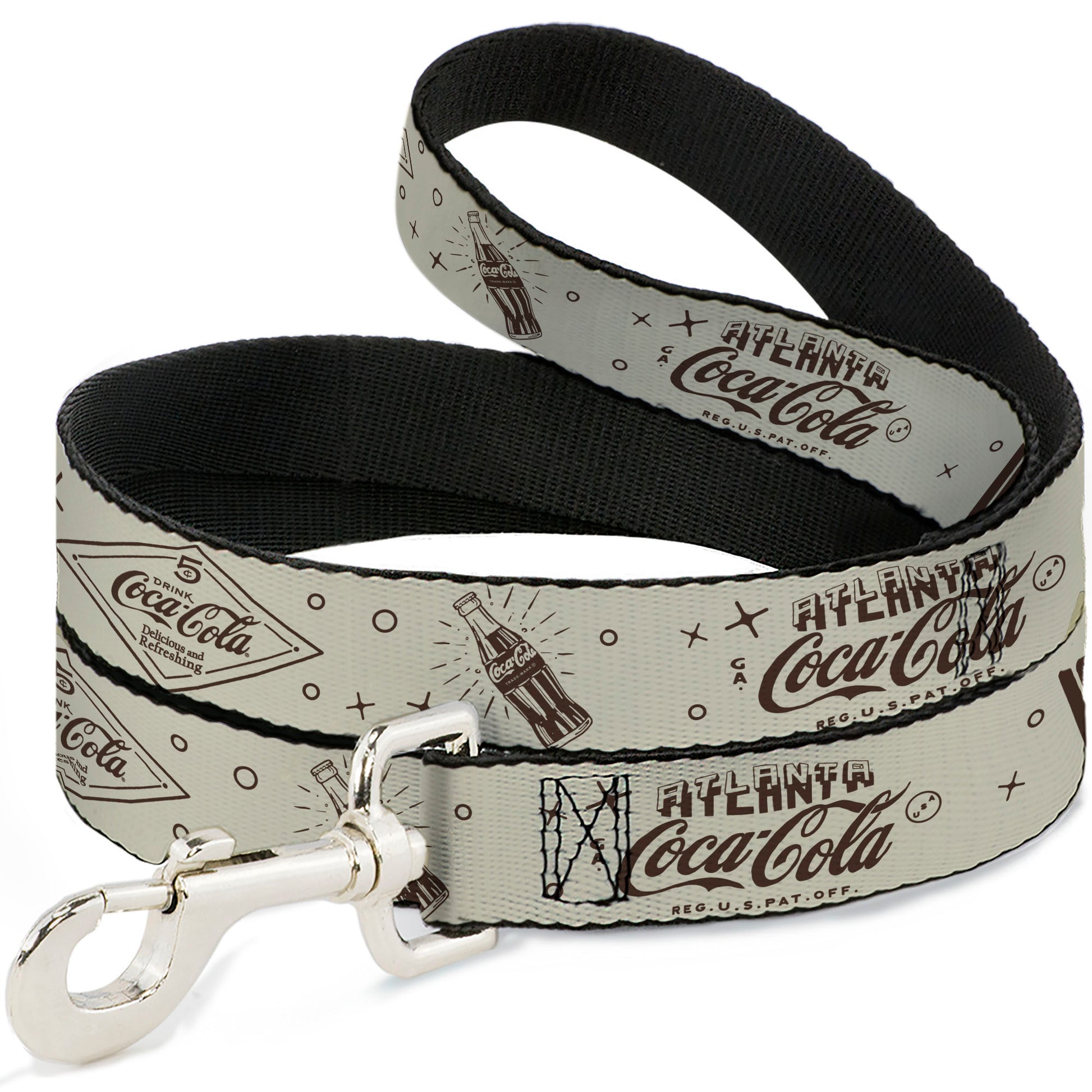 Dog Leash - Vintage Coca-Cola Coke Icons and Ad Logos White/Brown Dog Leashes Coca-Cola