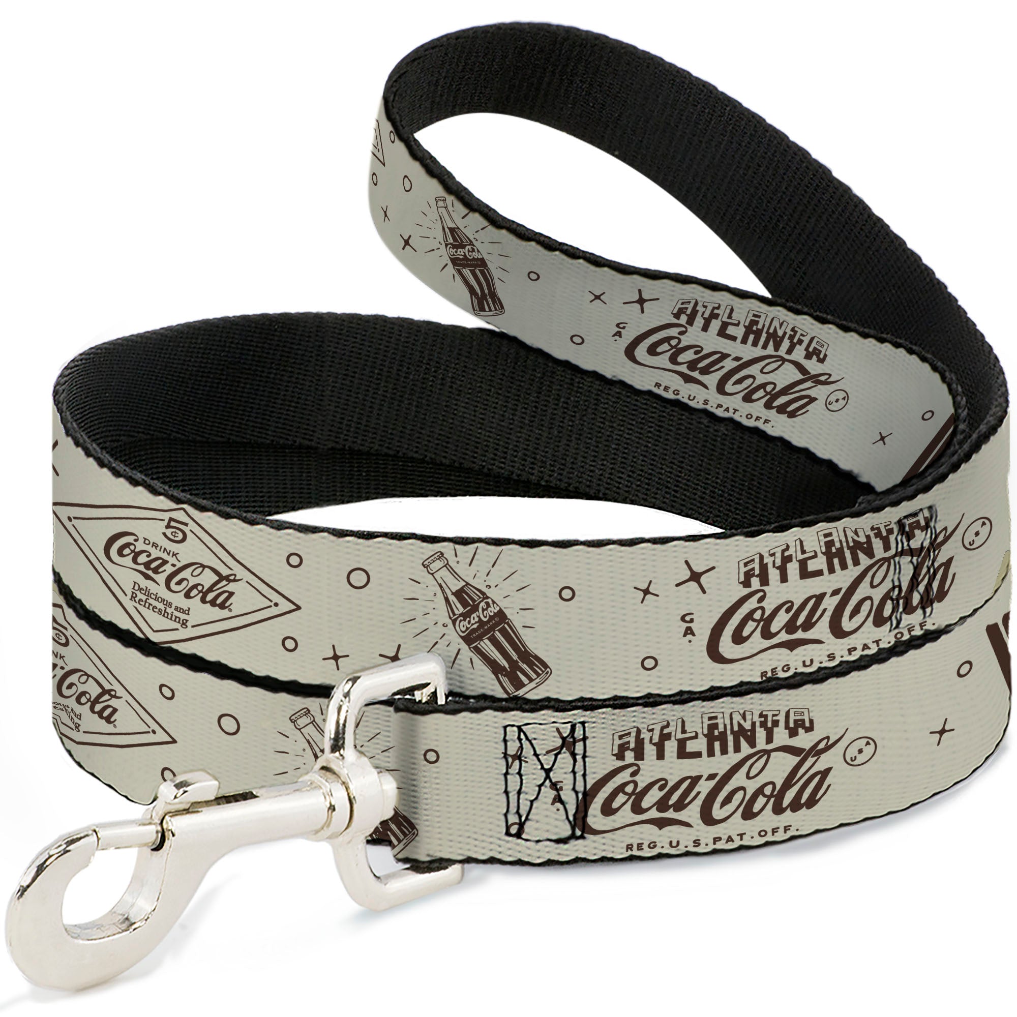 Dog Leash - Vintage Coca-Cola Coke Icons and Ad Logos White/Brown Dog Leashes Coca-Cola