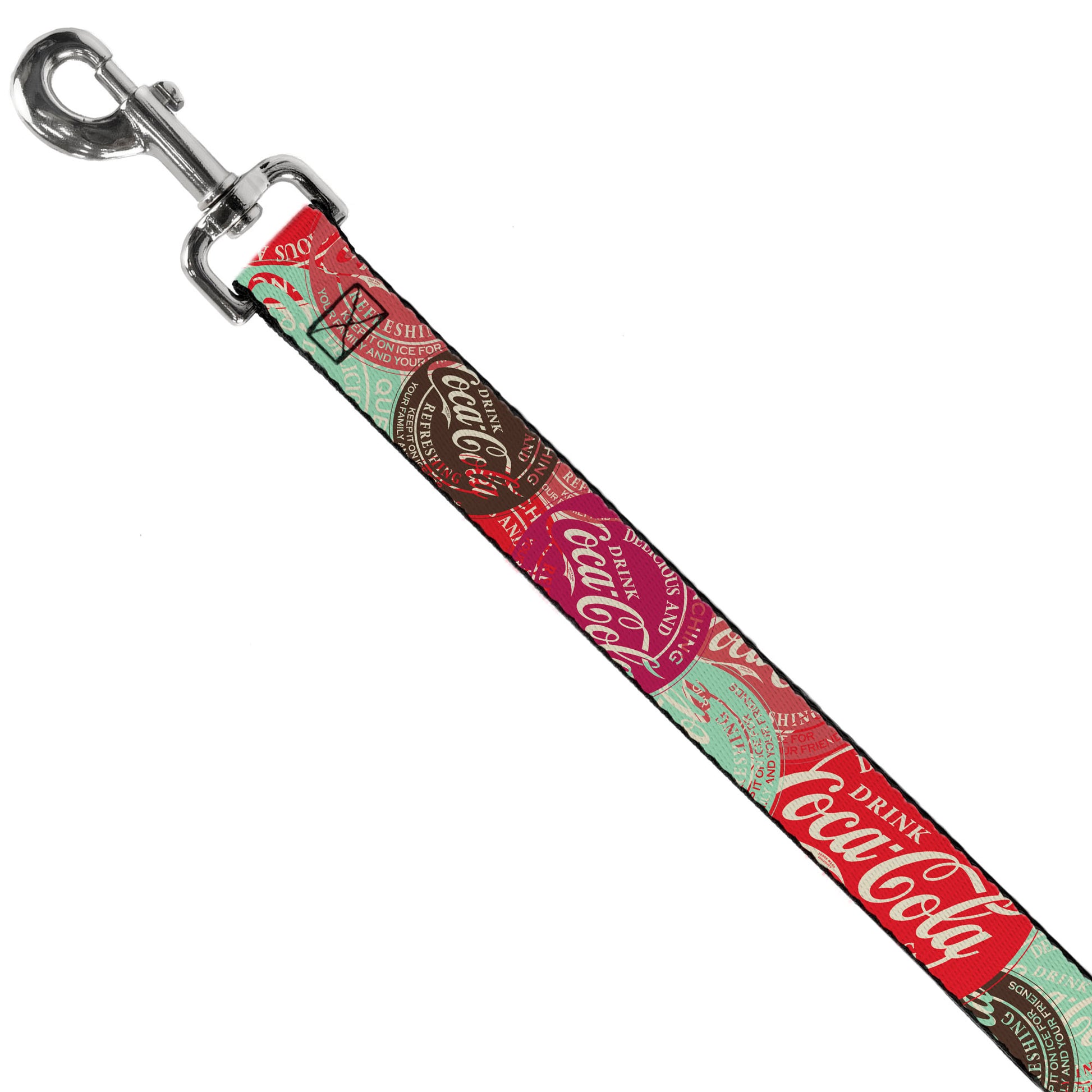 Dog Leash - DRINK COCA-COLA Coke Patches Stacked Reds/Multi Color Dog Leashes Coca-Cola