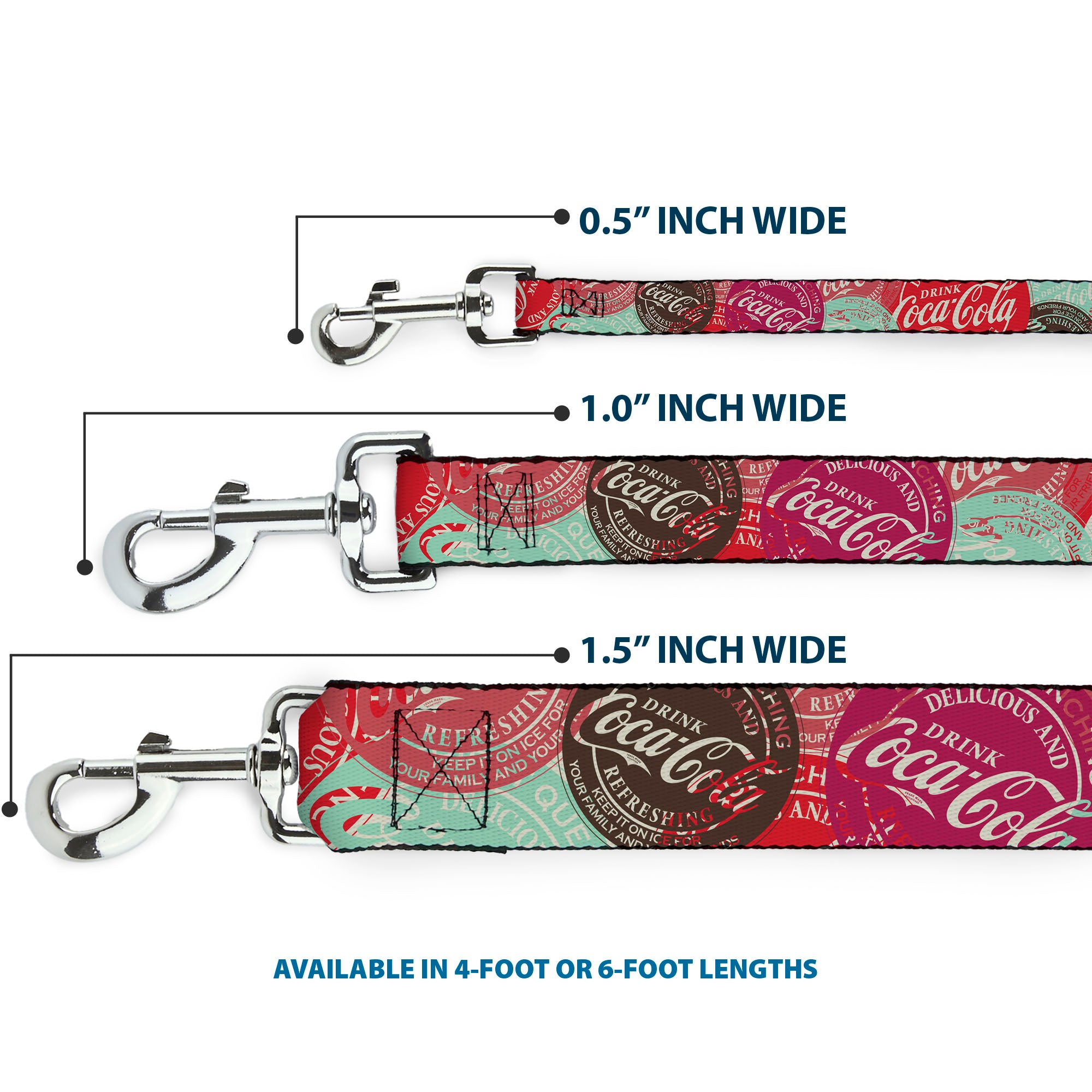 Dog Leash - DRINK COCA-COLA Coke Patches Stacked Reds/Multi Color Dog Leashes Coca-Cola