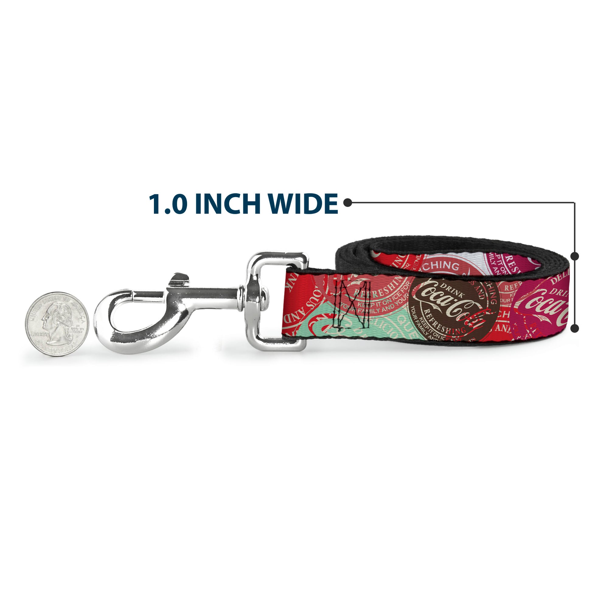 Dog Leash - DRINK COCA-COLA Coke Patches Stacked Reds/Multi Color Dog Leashes Coca-Cola