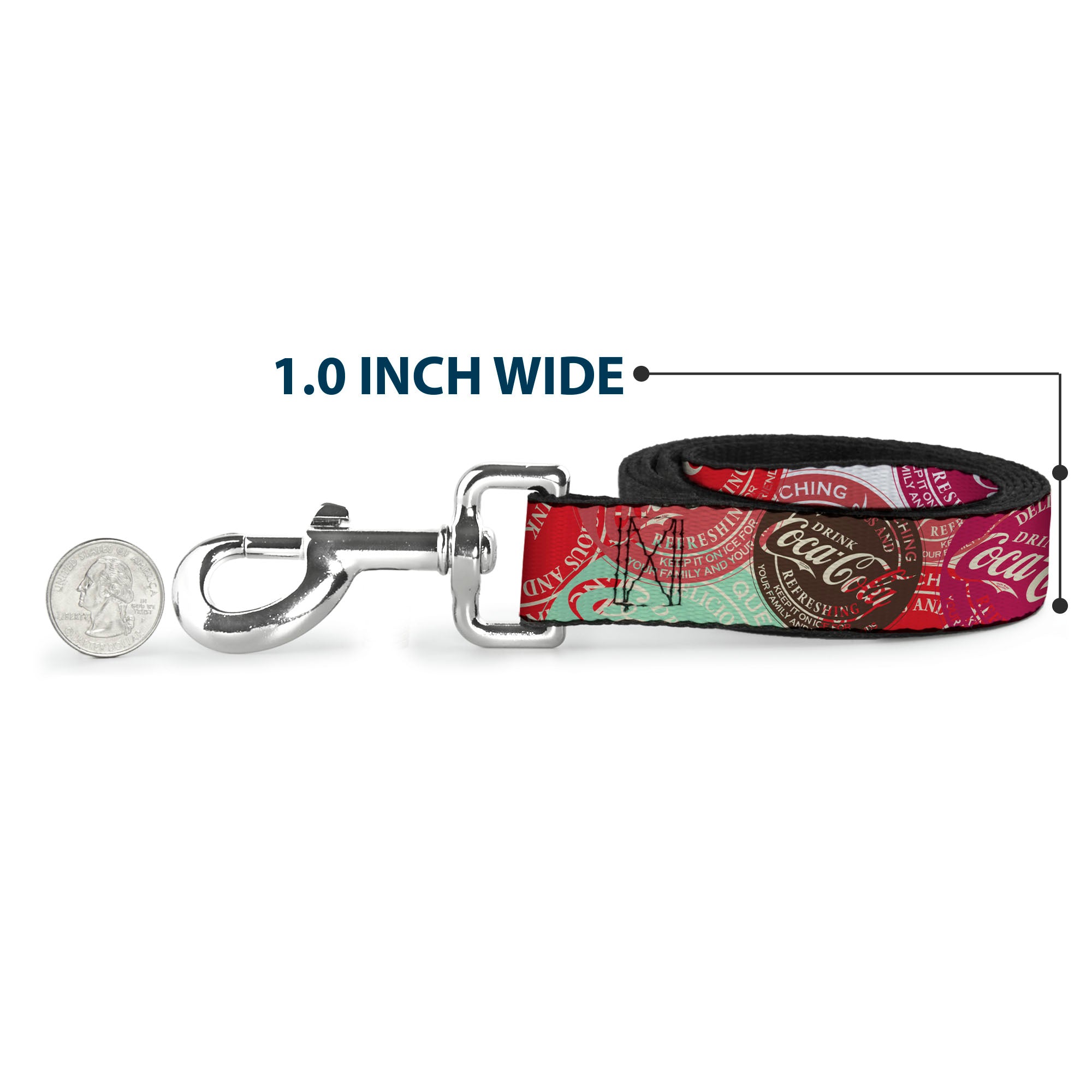 Dog Leash - DRINK COCA-COLA Coke Patches Stacked Reds/Multi Color Dog Leashes Coca-Cola
