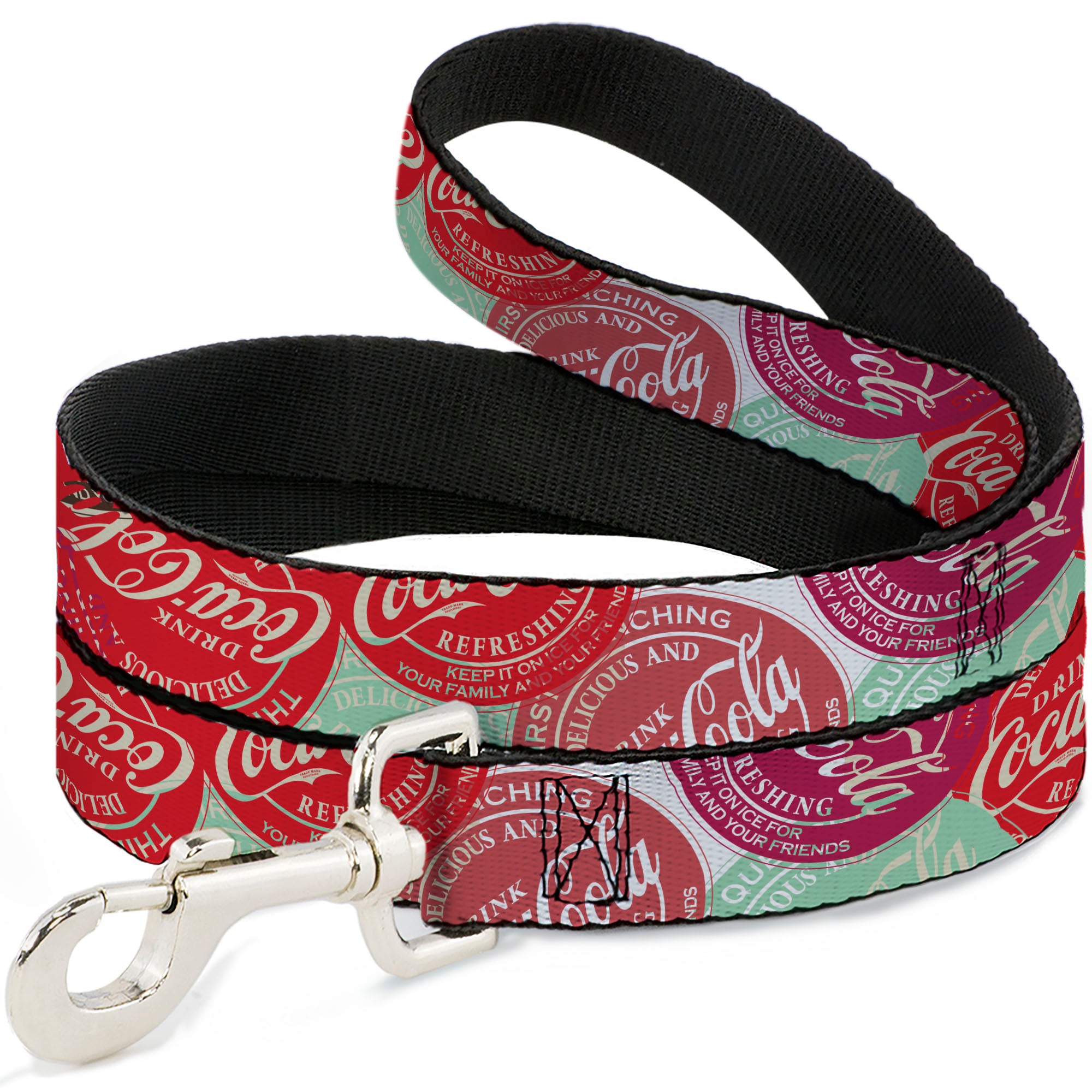 Dog Leash - DRINK COCA-COLA Coke Patches Stacked Reds/Multi Color Dog Leashes Coca-Cola