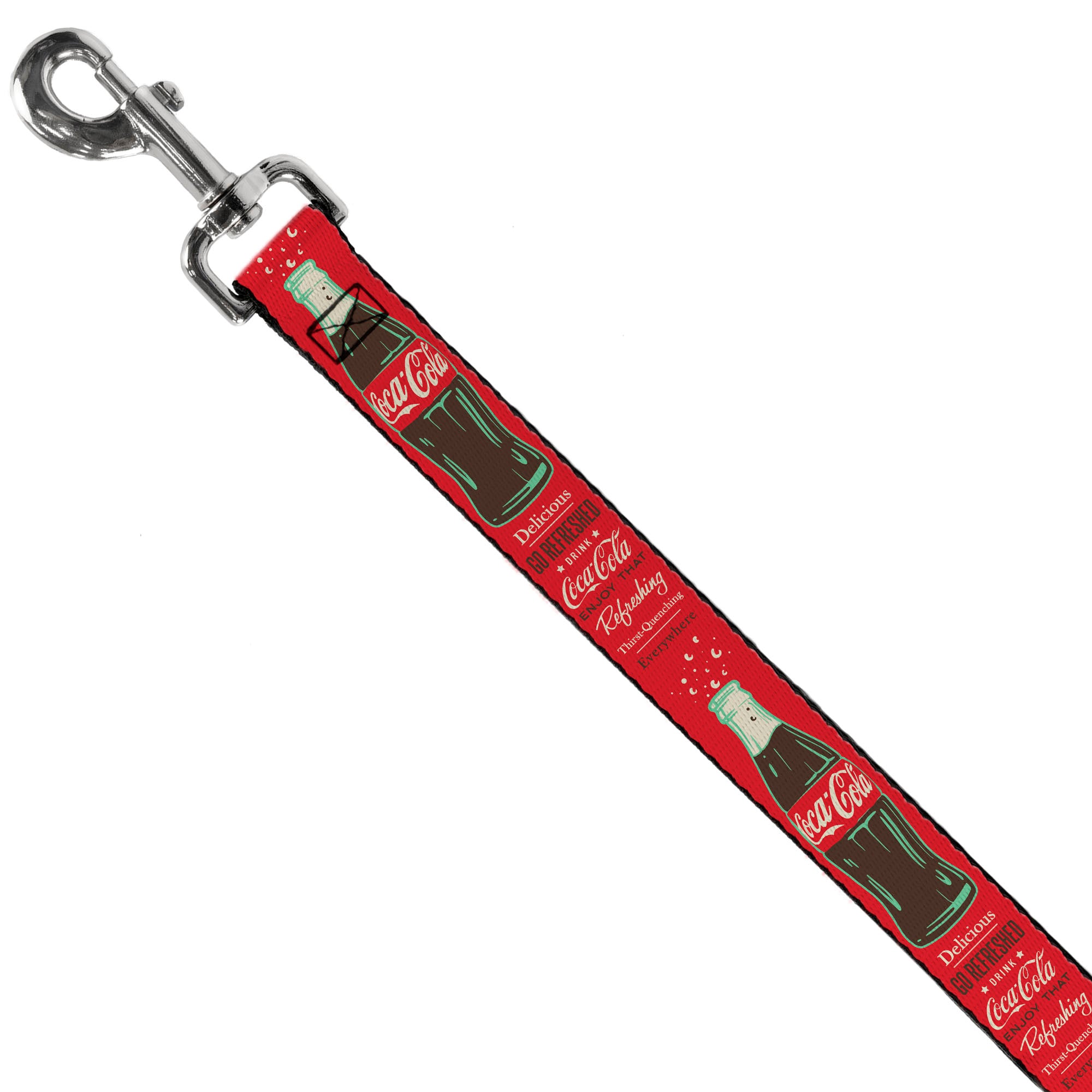 Dog Leash - Vintage Coca-Cola DELICIOUS GO REFRESHED Typography and Bottle Red/Brown/White Dog Leashes Coca-Cola