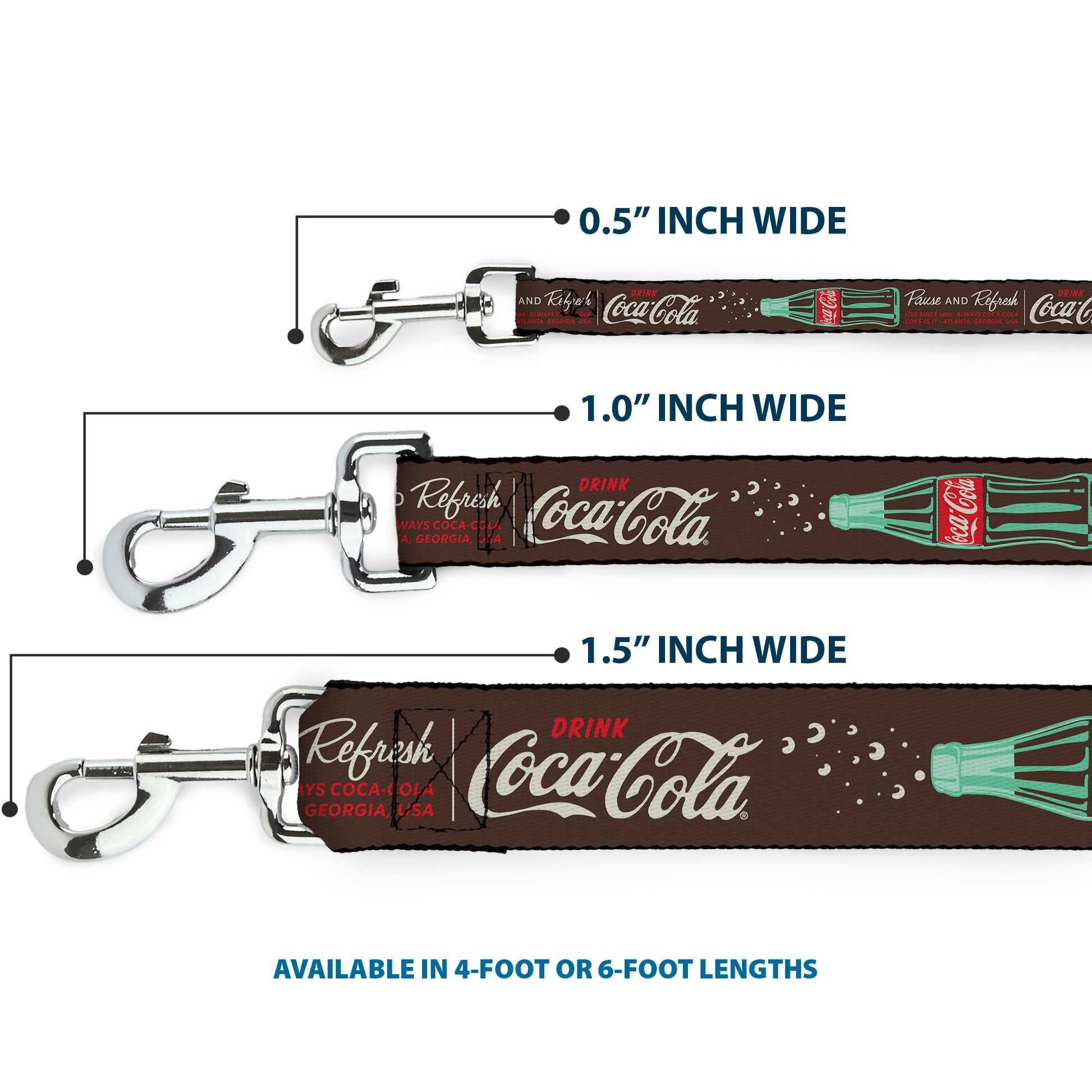 Dog Leash - Coca-Cola PAUSE AND REFRESH Typography and Bottle Brown/Red/White Dog Leashes Coca-Cola