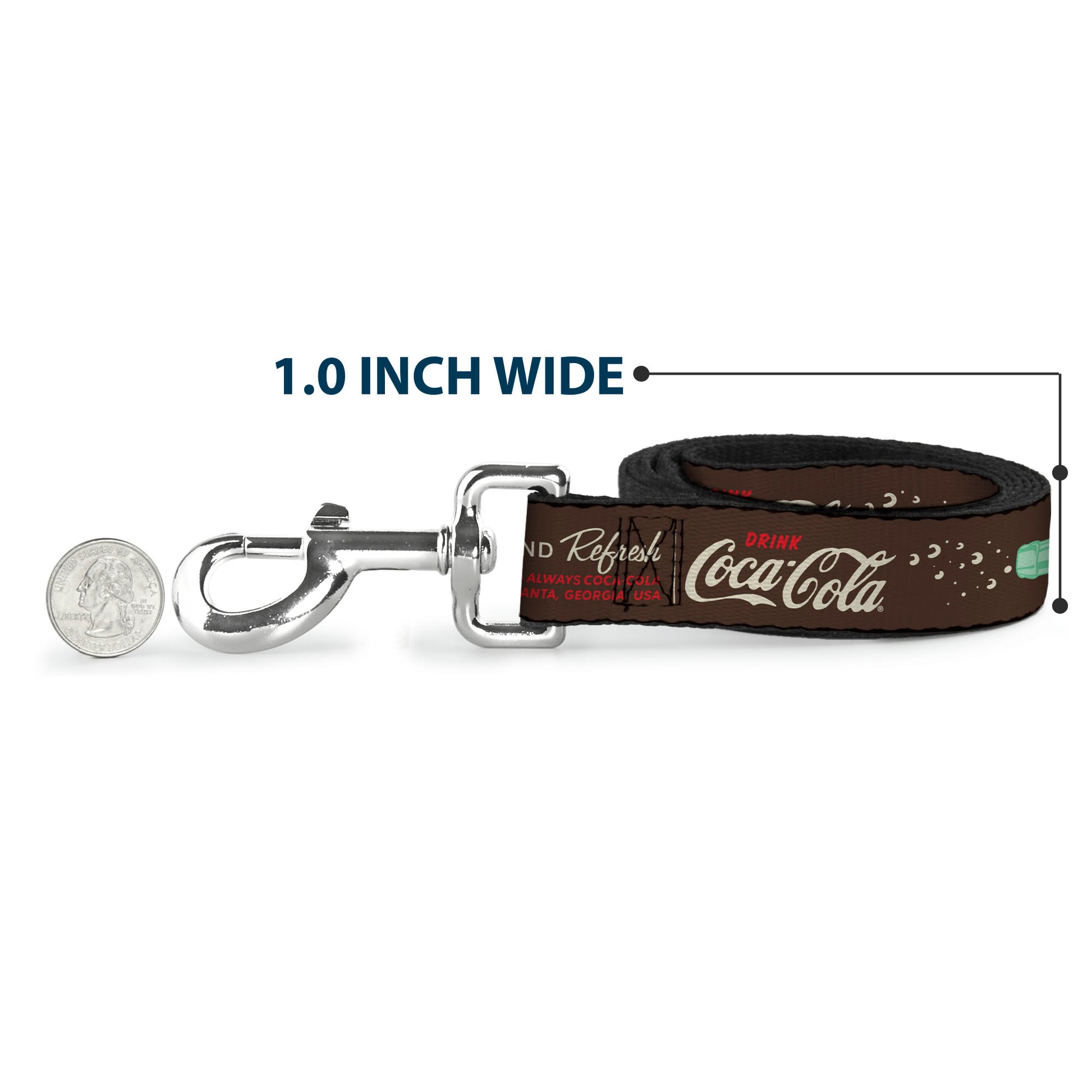 Dog Leash - Coca-Cola PAUSE AND REFRESH Typography and Bottle Brown/Red/White Dog Leashes Coca-Cola